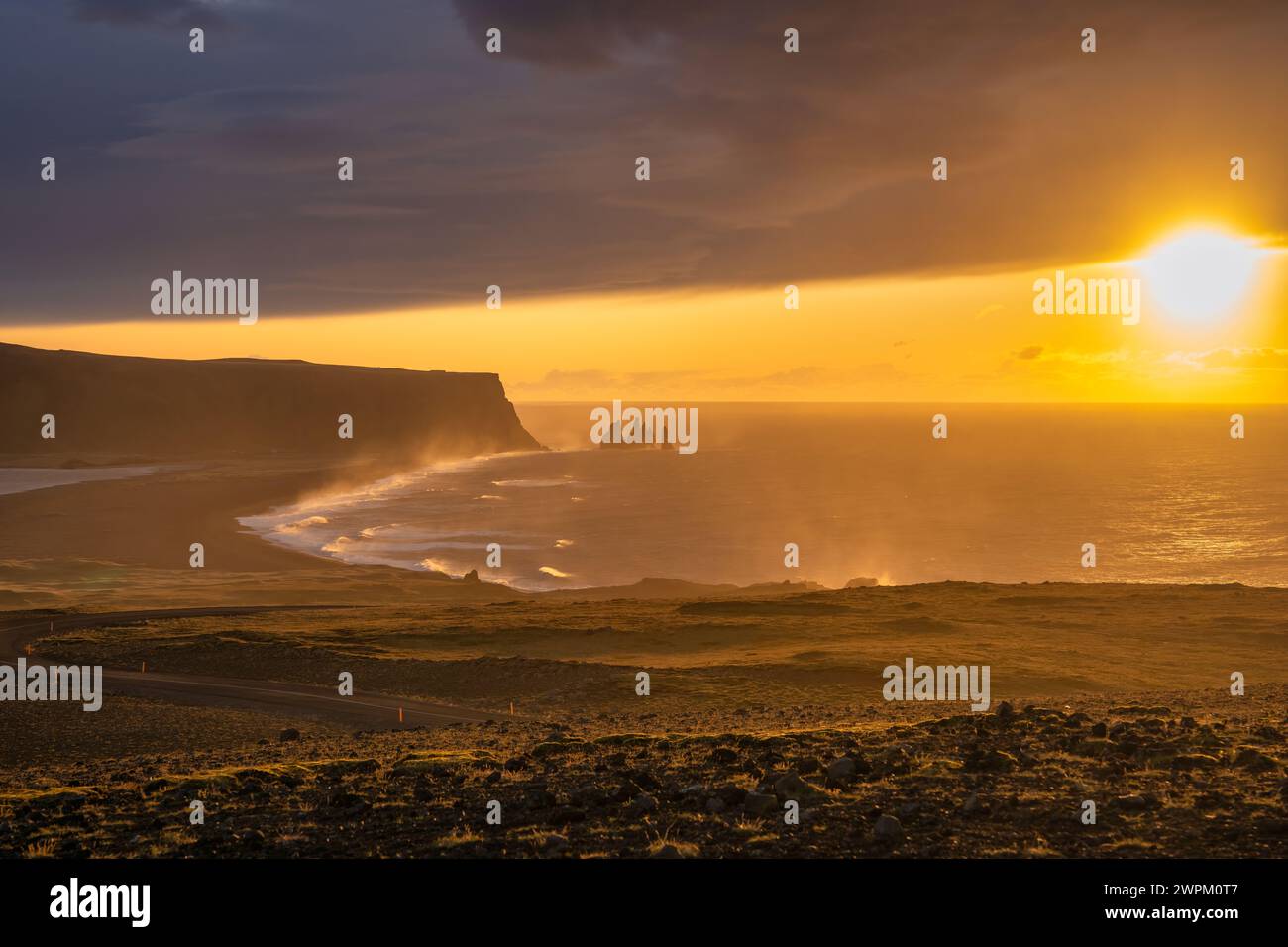 La costa di Dyrholaey sulla costa meridionale dell'Islanda, regioni polari Foto Stock