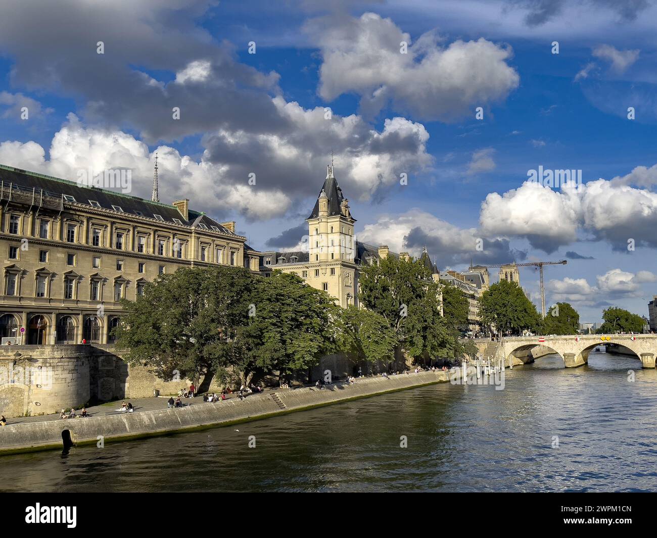 Riva della Senna, Ile de la Cité e Palais de Justice, Parigi, Francia, Europa Foto Stock