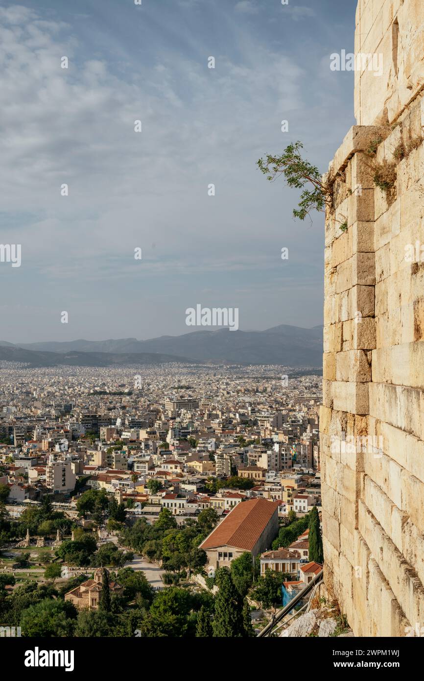 Vista di Atene dall'Acropoli, Atene, Grecia Foto Stock