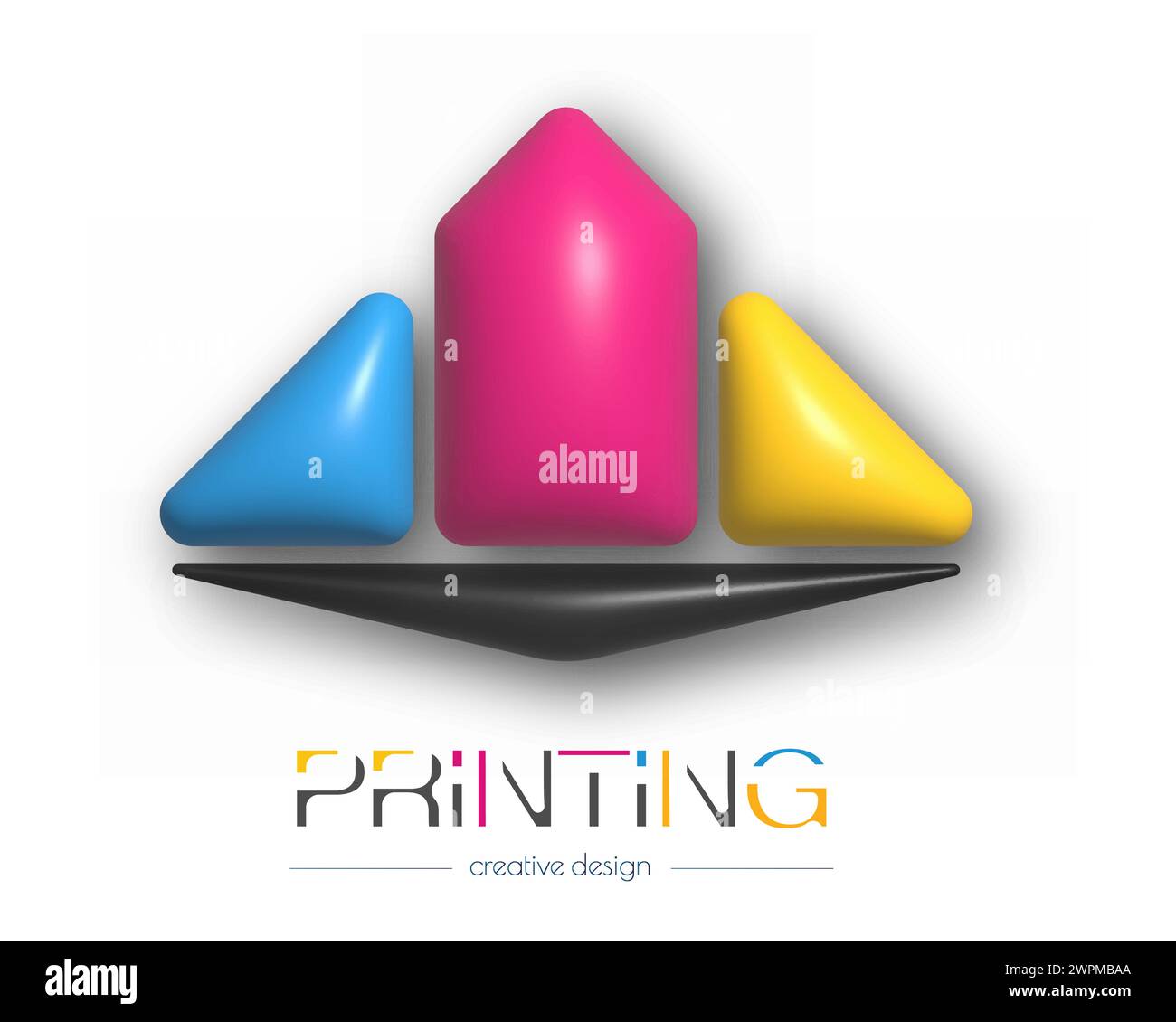 Logo astratto per stampa digitale 3d o fotografica. Modello vettoriale di un marchio, logo, adesivo o adesivo. L'idea del design creativo e del design tematico Illustrazione Vettoriale