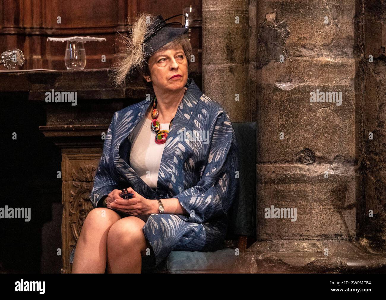 Foto datata 11/03/19 dell'allora primo ministro Theresa May in attesa di una lettura al Commonwealth Service presso Westminster Abbey, Londra. Theresa May ha detto che non combatterà le prossime elezioni generali, ponendo fine a una carriera di 27 anni in Parlamento Data di pubblicazione: Venerdì 8 marzo 2024. Foto Stock