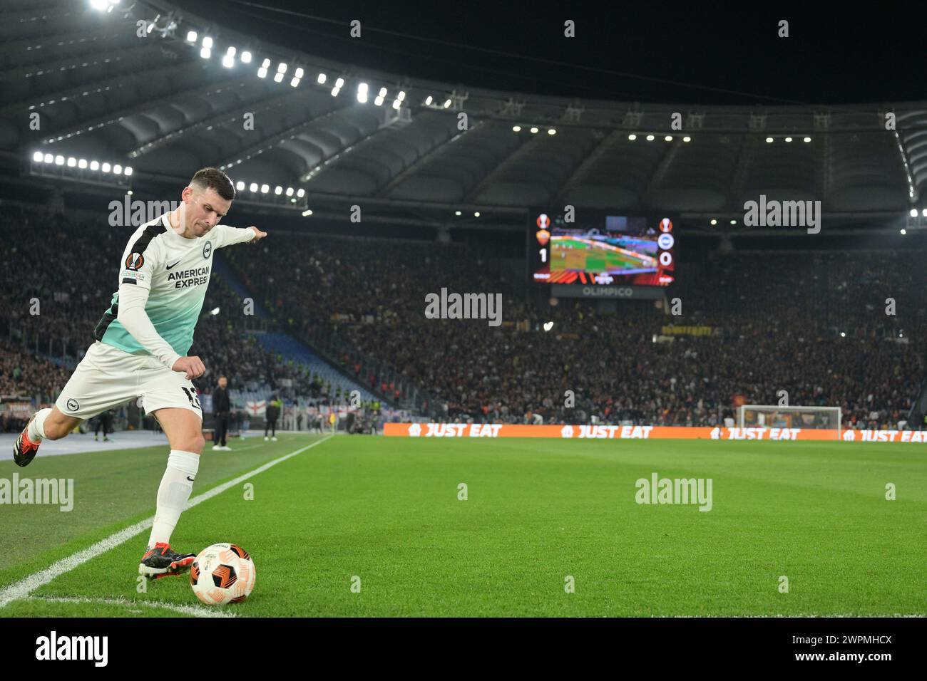 Roma, Italia. 7 marzo 2024. Pascal Gross (Brighton) durante la partita di calcio UEFA Europe League tra la prima tappa del turno 16 tra Roma e Brighton FC allo stadio Olimpico di Roma, Italia - giovedì 7 marzo 2024 - Sport Soccer ( foto di Alfredo Falcone/LaPresse ) crediti: LaPresse/Alamy Live News Foto Stock