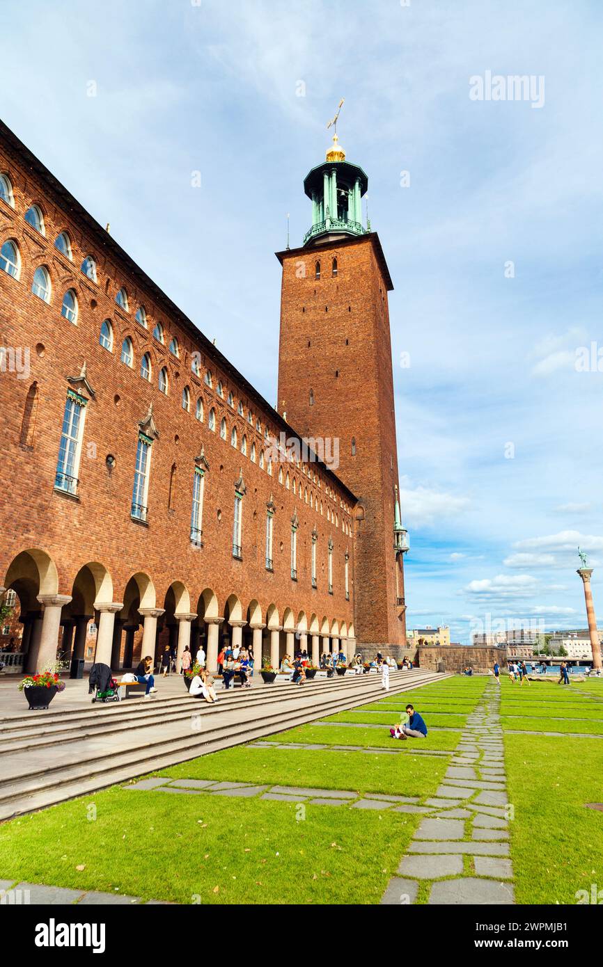 Esterno dello Stadshuset (municipio) a Stoccolma, Svezia Foto Stock