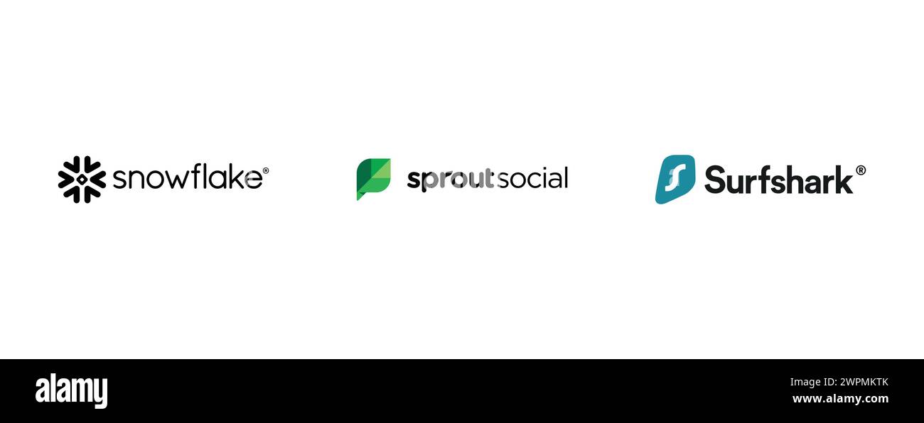 Surfshark , Sprout Social, Snowflake. Raccolta del logo del marchio TOP. Illustrazione Vettoriale