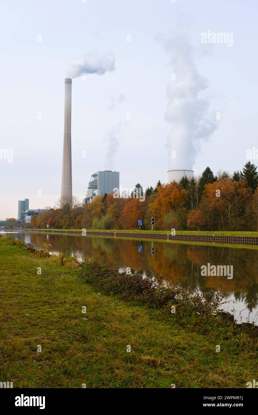 Centrale elettrica a carbone sul canale Datteln-Hamm Foto Stock