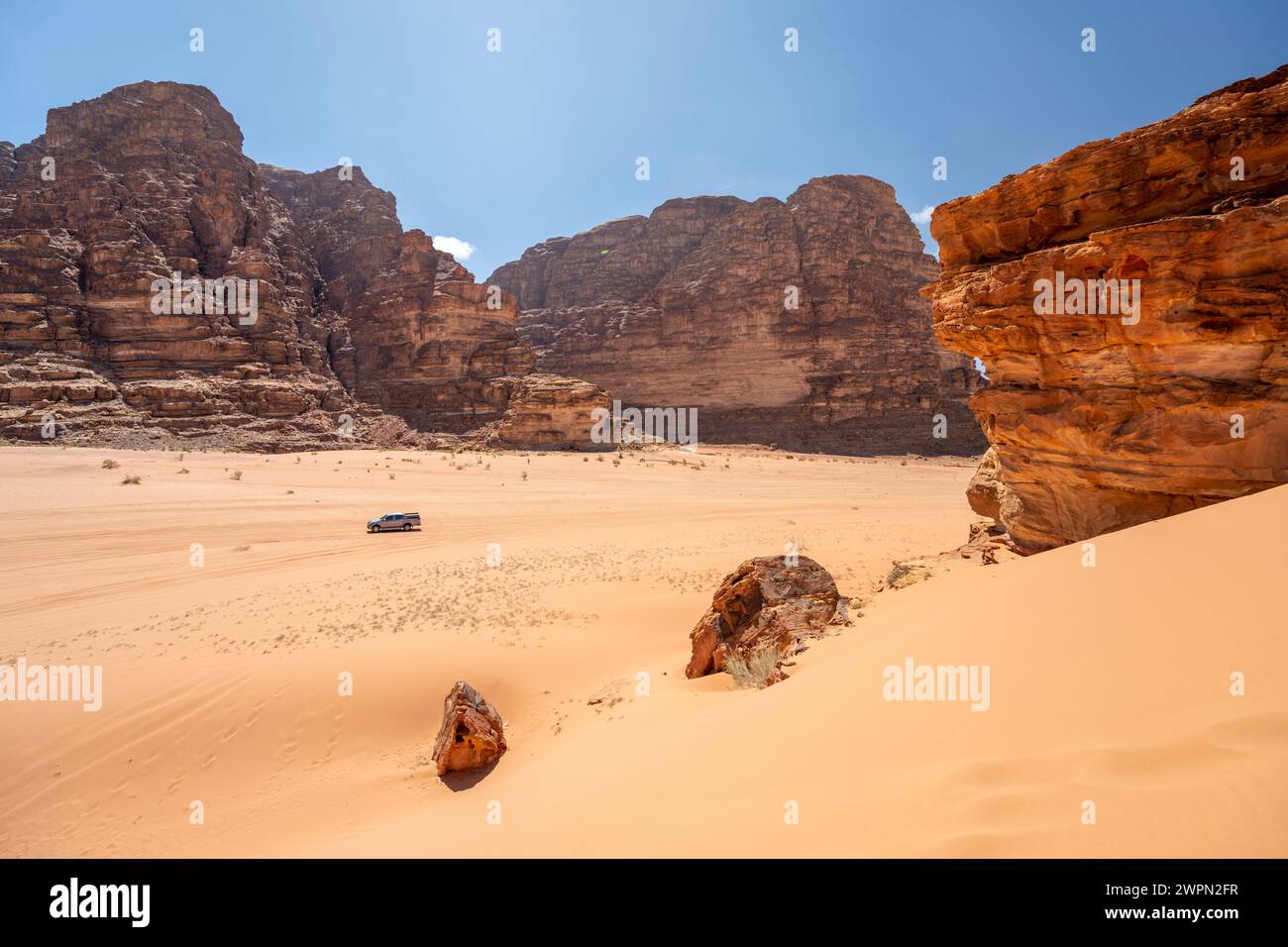 Wadi Rum desert in Giordania, Medio Oriente e Asia Foto Stock