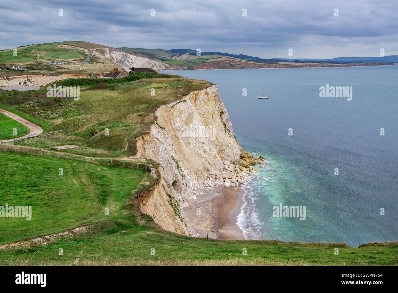 Freshwater Bay Cliffs, Freshwater, Isle of Wight, Hampshire, Gran Bretagna, Inghilterra Foto Stock