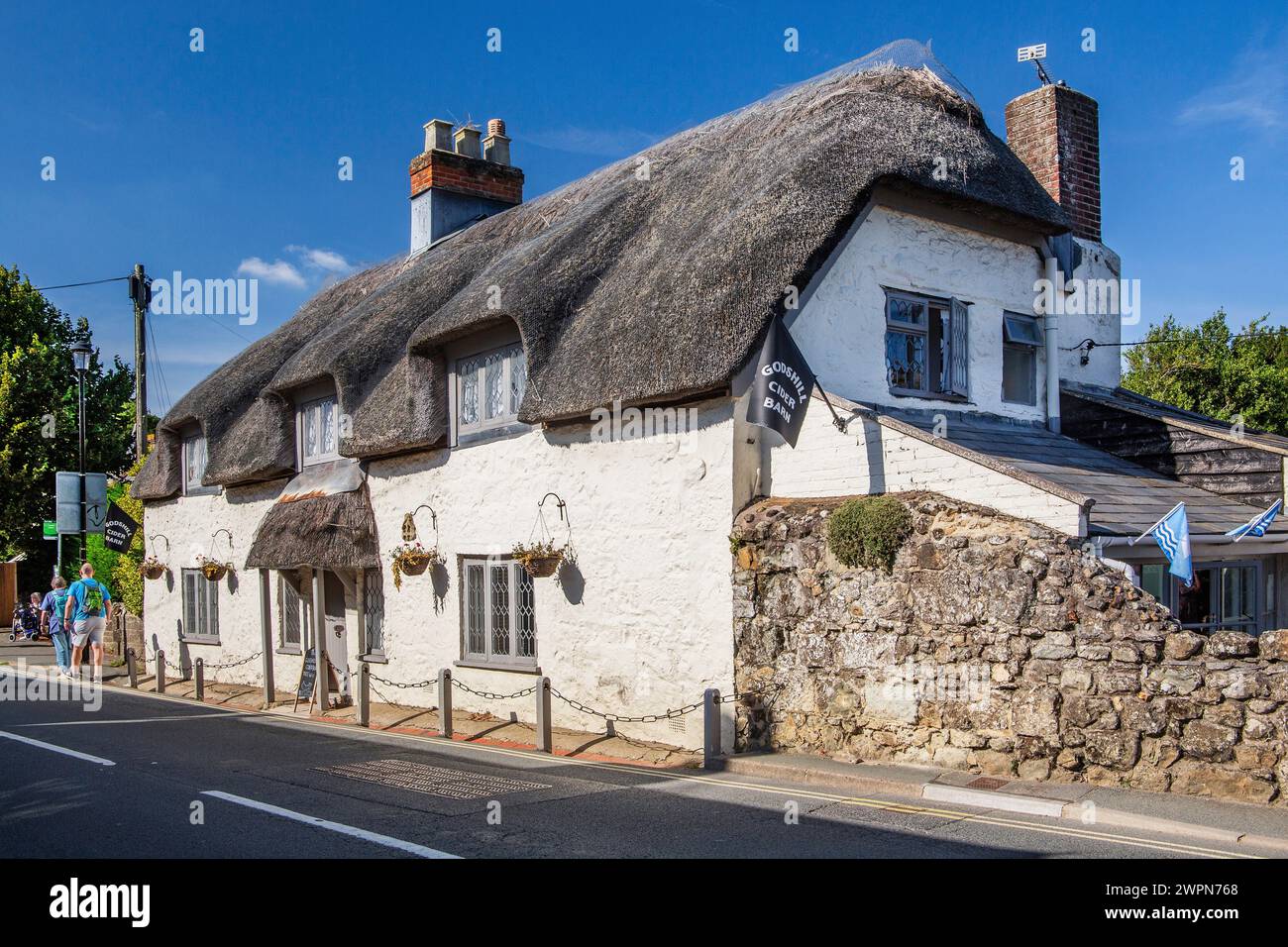 Casa di campagna con tetto di paglia, Godshill, Isola di Wight, Hampshire, Gran Bretagna, Inghilterra Foto Stock