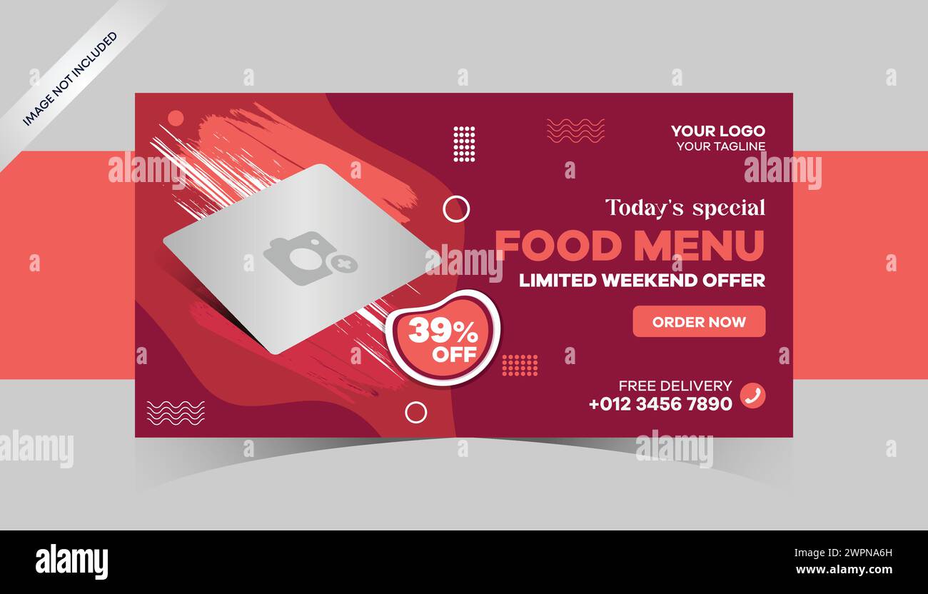 Modello di banner per social media per il ristorante per il modello di cibo per la promozione aziendale. Banner del menu gastronomico post sui social media. Modello di social media modificabile Illustrazione Vettoriale