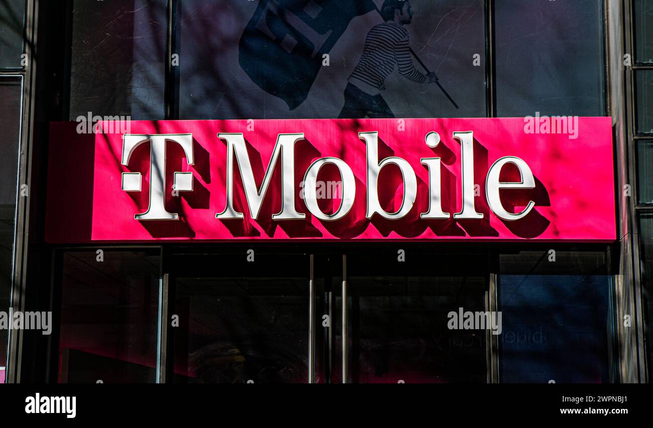 Cartello T-Mobile Store, New York, New York, Stati Uniti Foto Stock