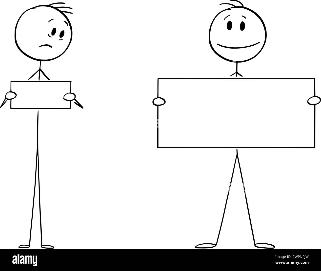 Persona o uomo d'affari che presenta un'illustrazione piccola o grande, con un Cartoon Stick vettoriale Illustrazione Vettoriale