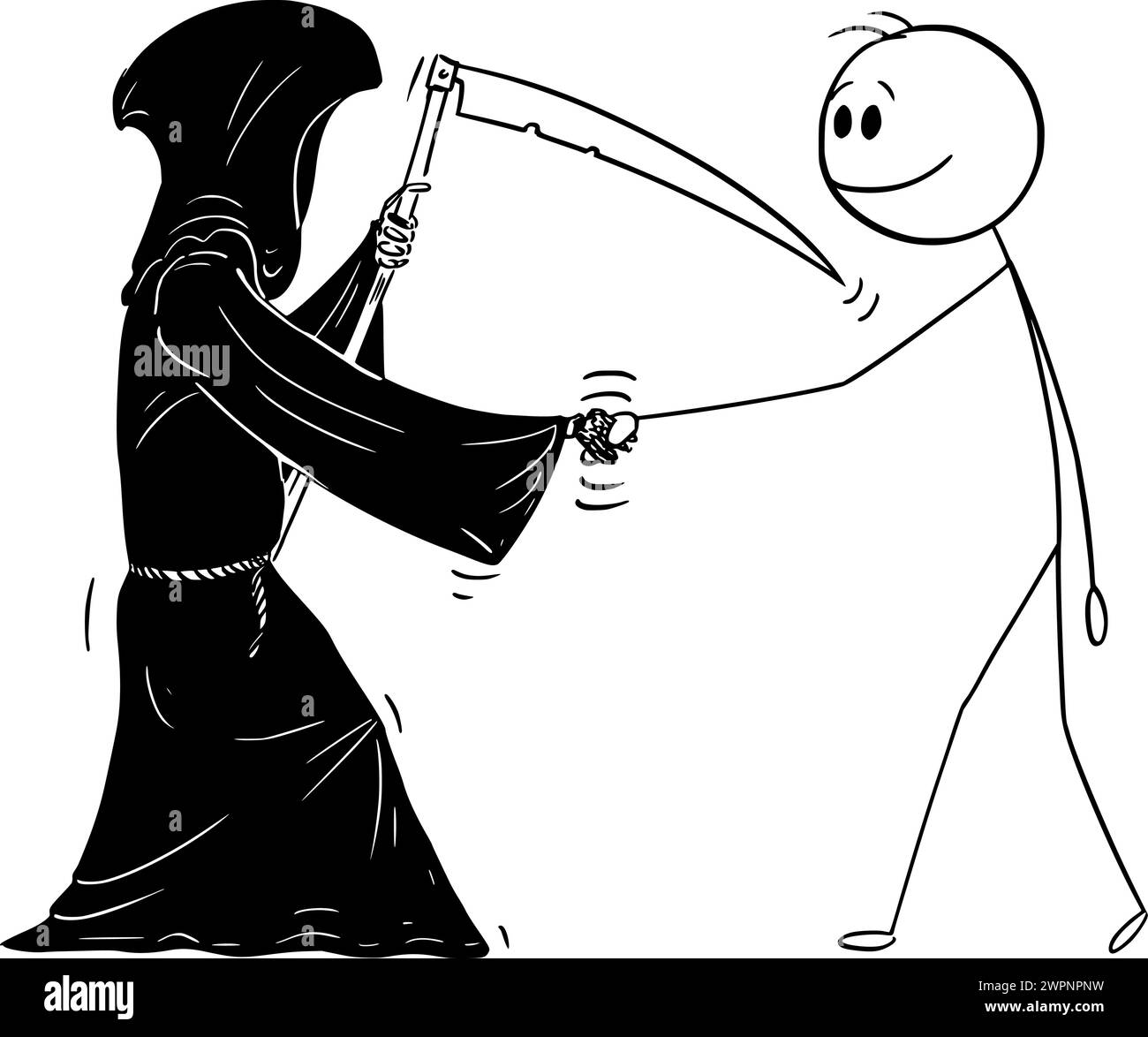 Persona che stringe la mano con Death or Grim Reaper, illustrazione della figura di Vector Cartoon Stick Illustrazione Vettoriale