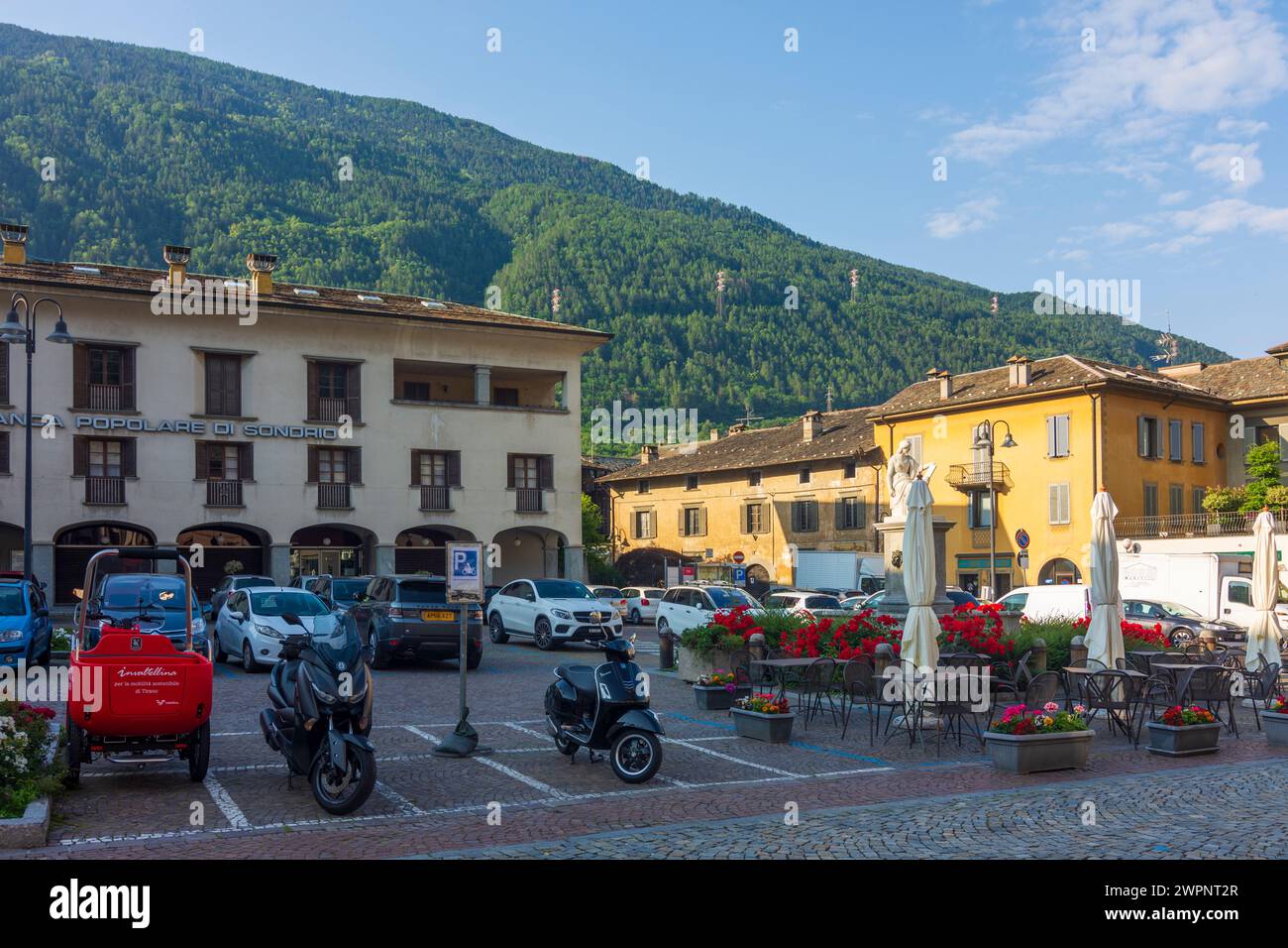 Tirano, Piazza Cavour a Sondrio, Lombardia / Lombardia, Italia Foto Stock