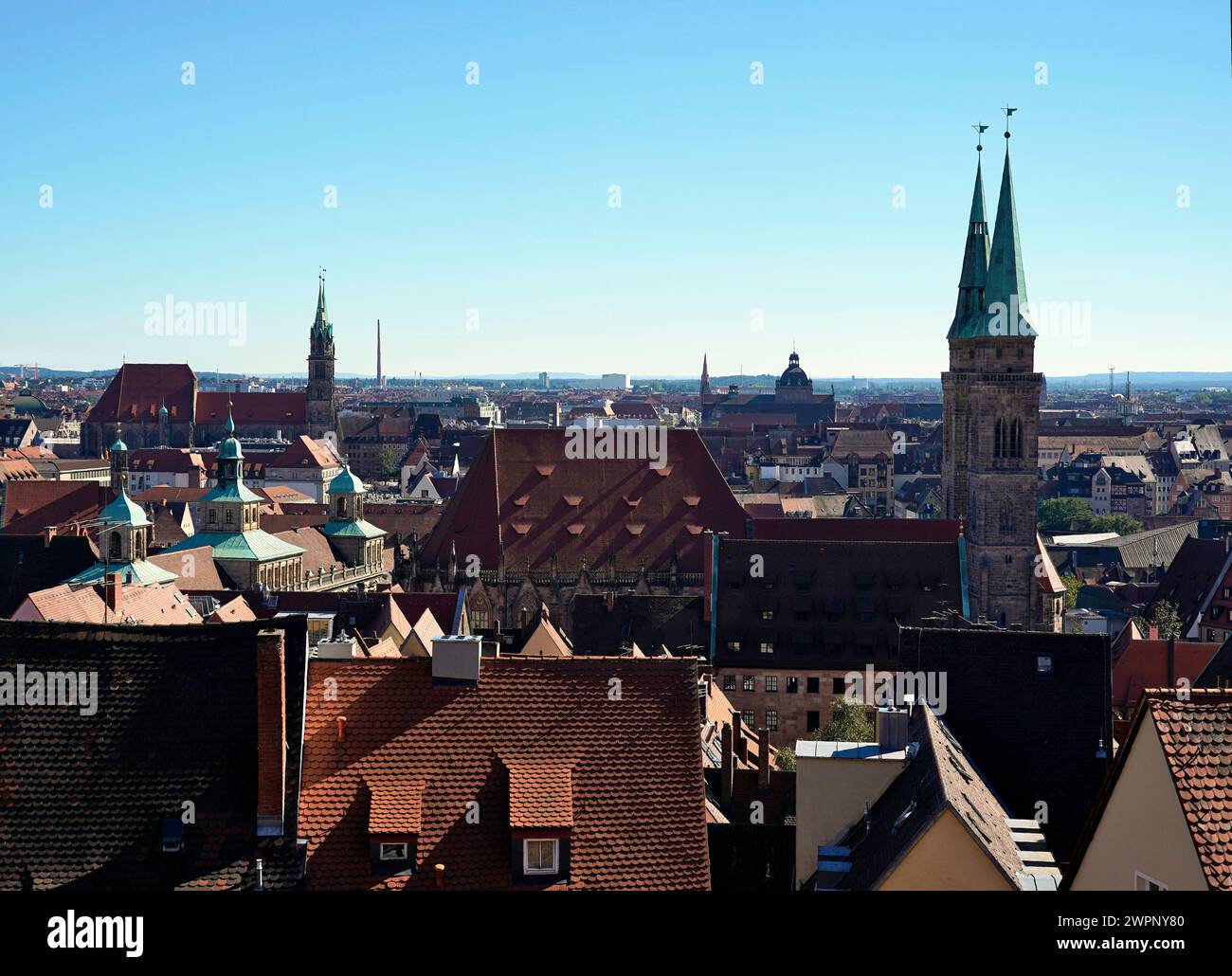 Germania, Baviera, Franconia media, Norimberga, città vecchia, panoramica sulla città, St La chiesa di Sebald Foto Stock