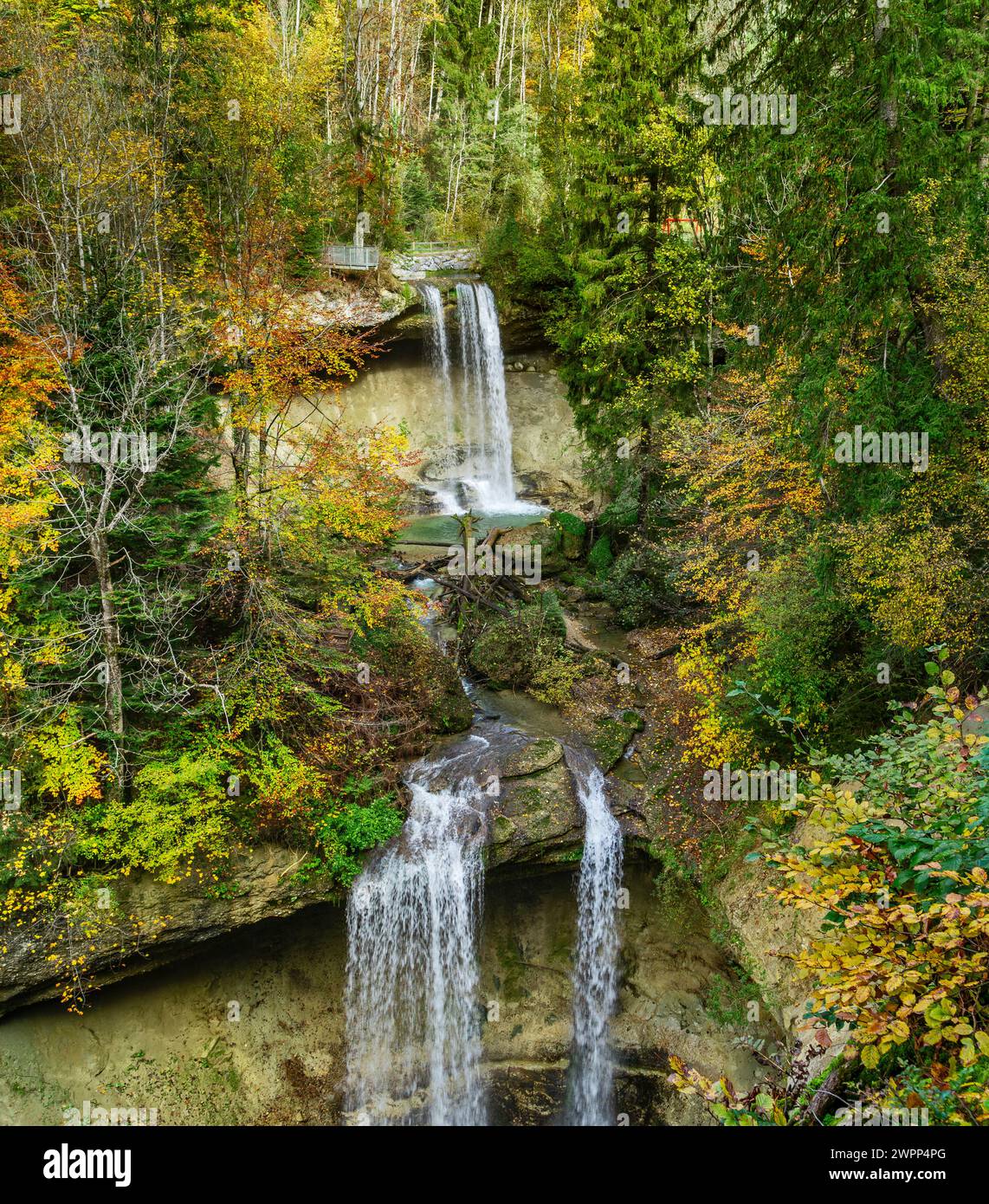 Germania, Baviera, Scheidegg, cascate Scheidegg, seconda e terza cascata. Le cascate di Scheidegg sono nella lista dei geotopi più belli della Baviera. Foto Stock