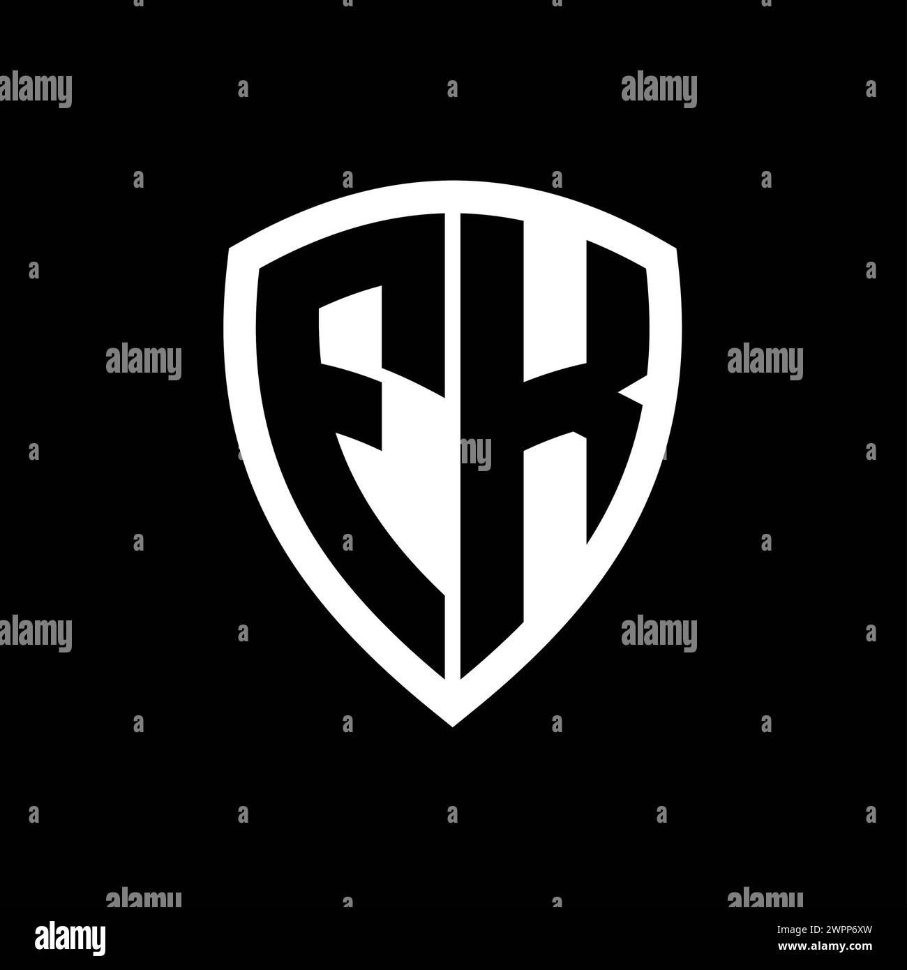 Logo monogramma FK con lettere in grassetto forma a scudo con modello di design in bianco e nero Foto Stock