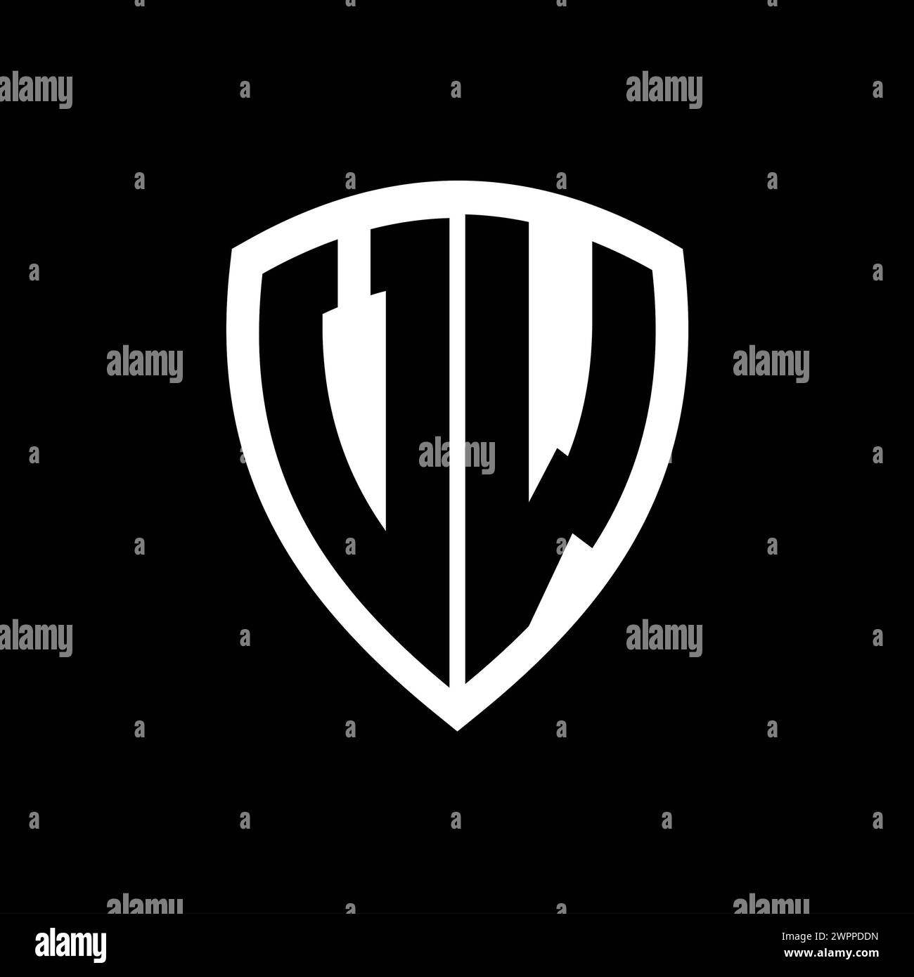 Logo monogramma VW con lettere in grassetto forma dello scudo con modello di colore bianco e nero Foto Stock