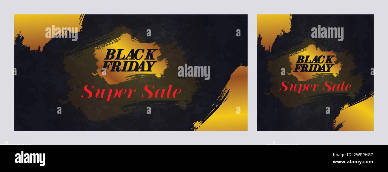 Banner Web con sconti per il Black Friday. Post super-vendita Black Friday. banner di sconti per grandi promozioni. Modello di design per banner di vendita Black Friday Illustrazione Vettoriale
