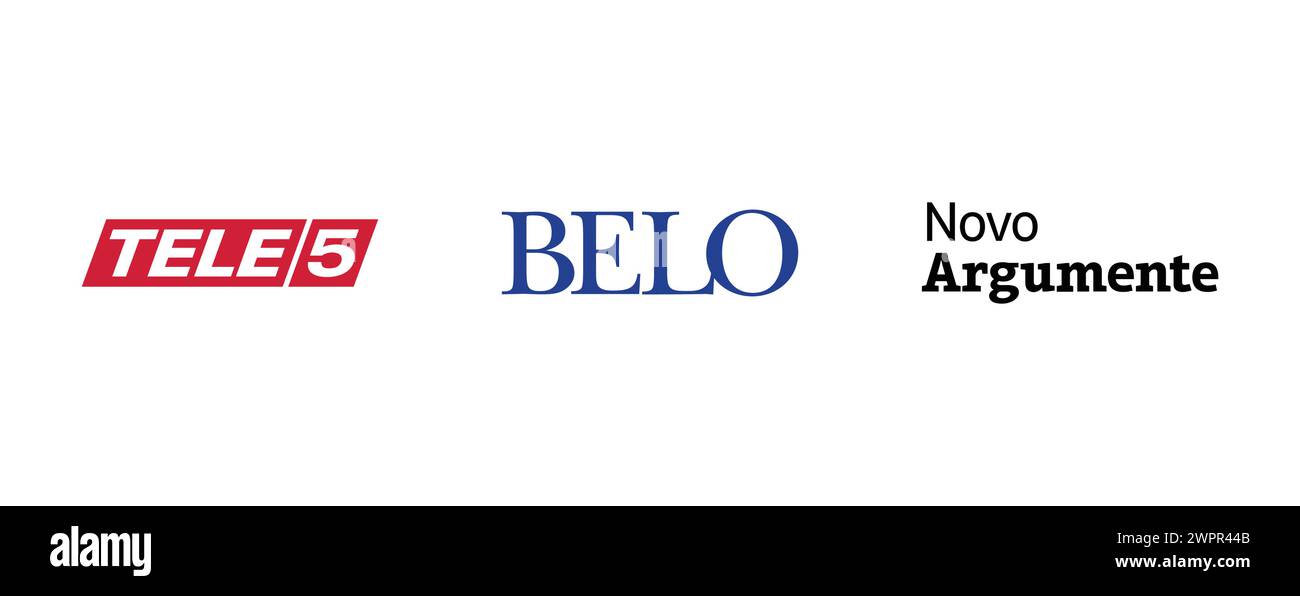 Tele5, Belo, Novo Argumente. Collezione di logo del marchio vettoriale. Illustrazione Vettoriale