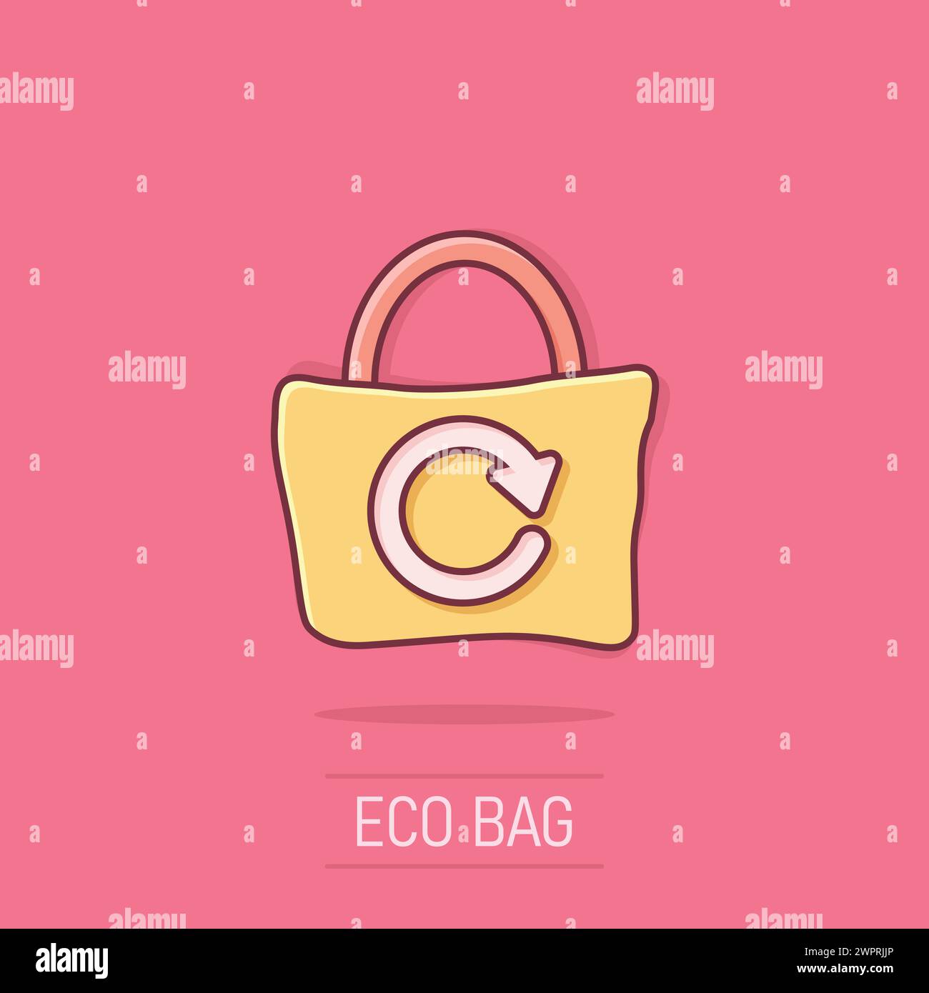 Icona Eco bag in stile fumetto. Illustrazione vettoriale dei cartoni animati Ecobag su sfondo isolato. L'effetto splash riutilizzabile firma il concetto di business. Illustrazione Vettoriale