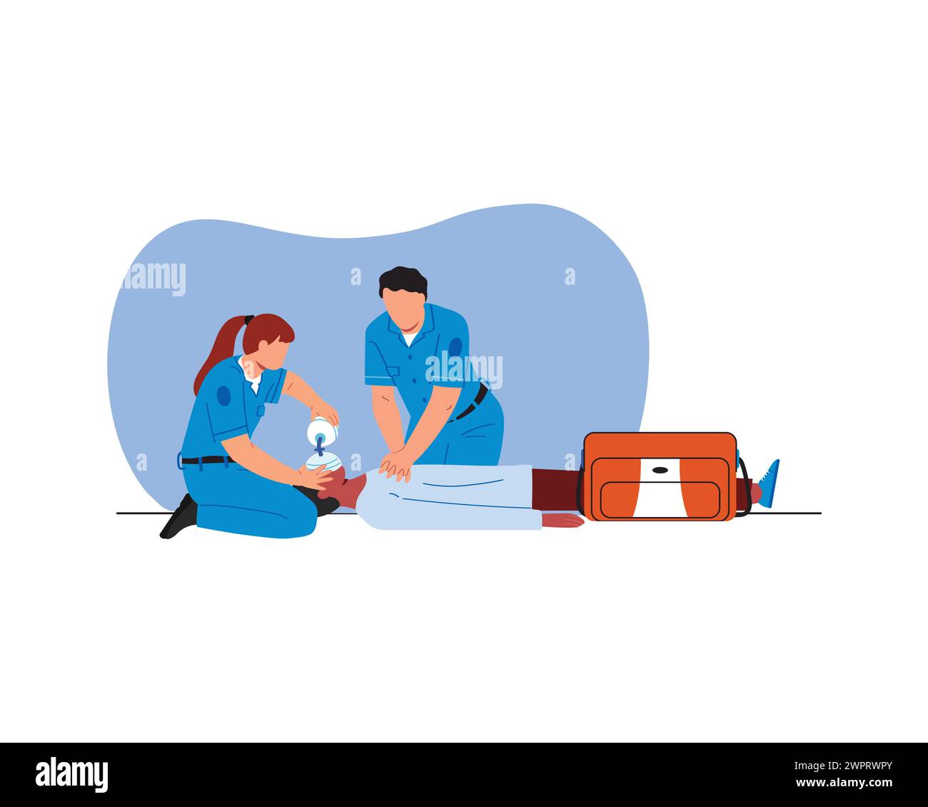 Un paio di operatori medici professionali con forniture che aiutano un paziente con condizioni di emergenza. illustrazione vettoriale disegno illustrazione vettoriale desi Illustrazione Vettoriale