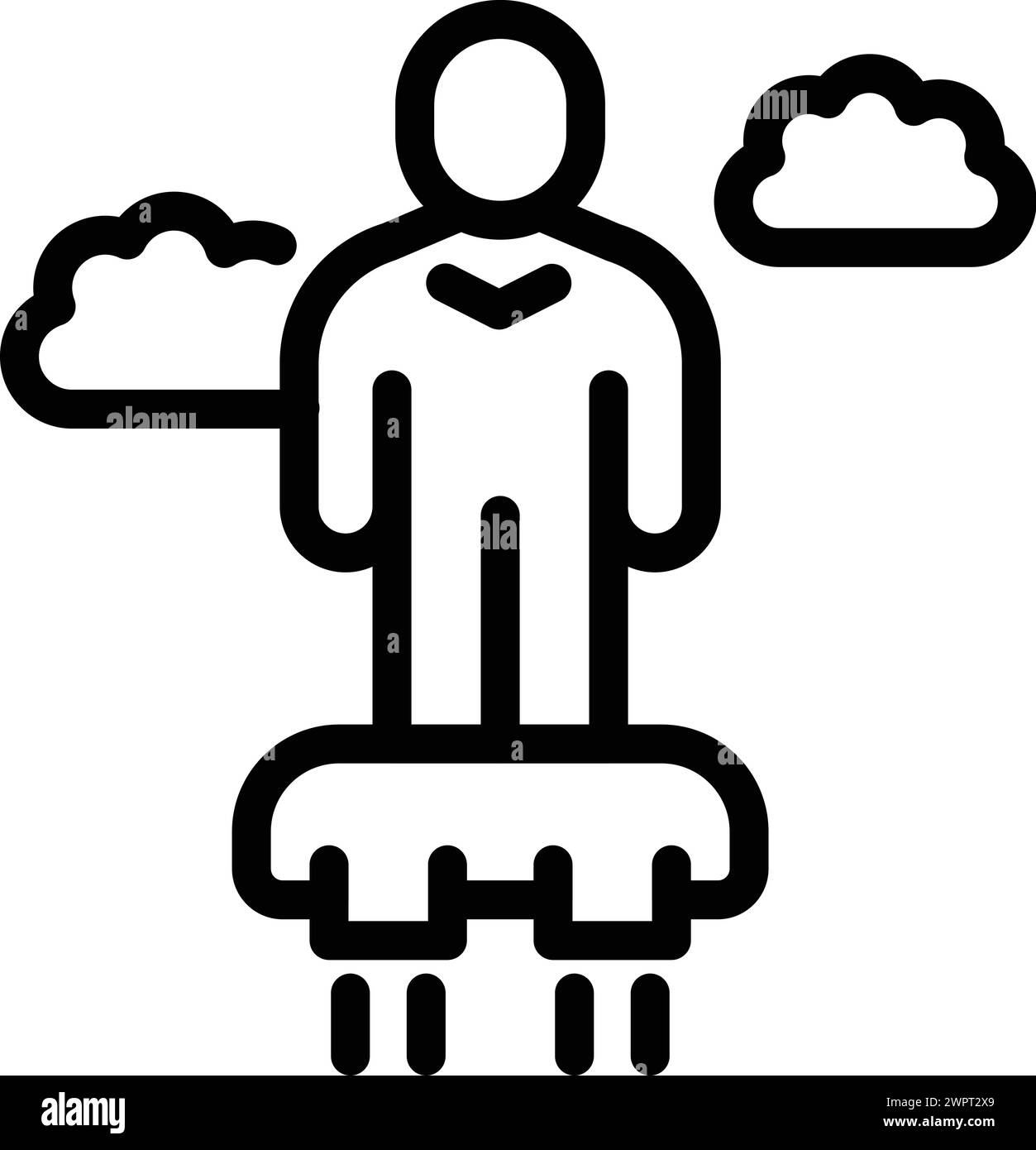 Il vettore dell'icona della scheda Aqua Thrust. Apparato di propulsione per la spiaggia. Piattaforma per sport acquatici con jetpack volante Illustrazione Vettoriale