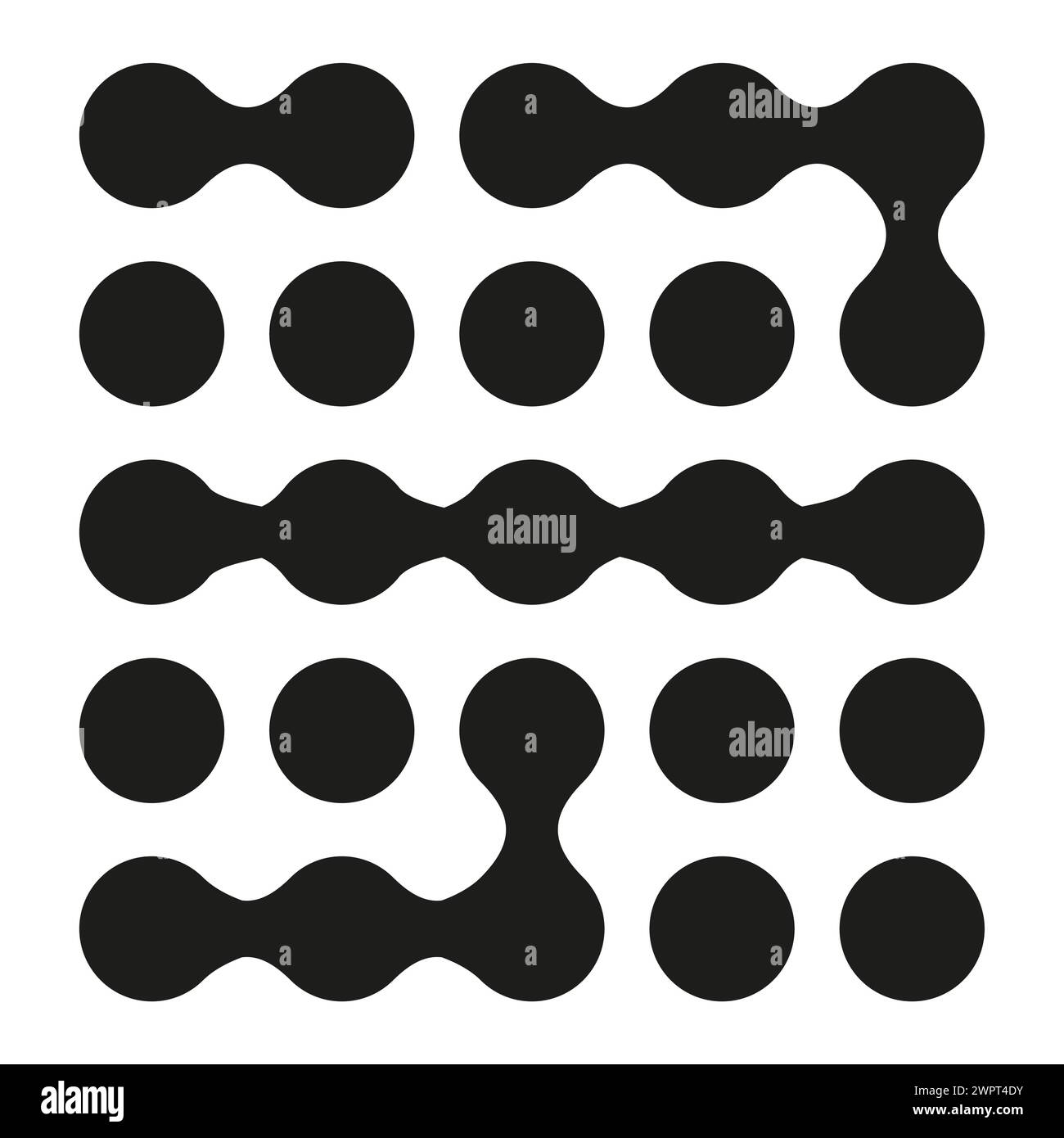 Movimento del punto astratto connesso con metaballs di transizione dei lobi rotondi. Illustrazione Vettoriale