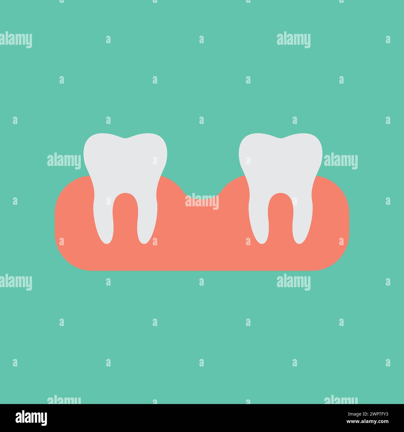 icona piatta dei denti mancante, odontoiatria e medicina, grafica vettoriale dei denti allentati, motivo pieno e colorato Illustrazione Vettoriale