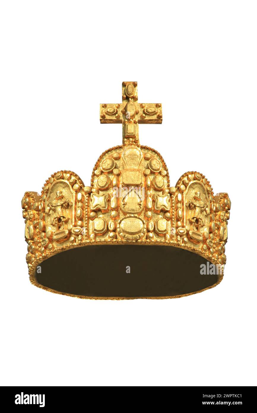 corona d'oro su sfondo bianco Foto Stock