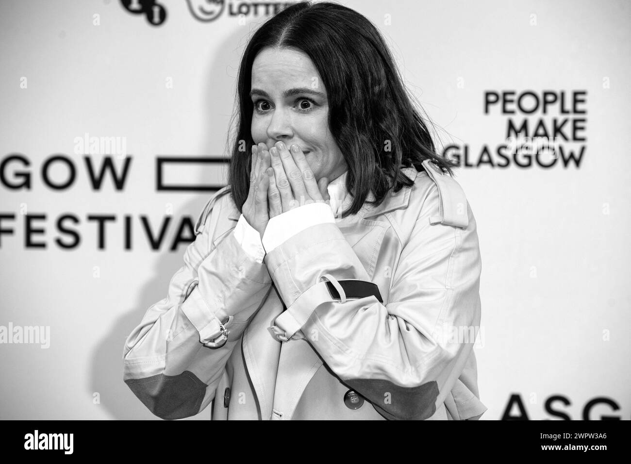 Glasgow, Scozia, Regno Unito. 9 marzo 2024. L'attrice, Emily Hampshire, sul tappeto rosso a una chiamata fotografica per la prima mondiale del film Mamma, al Glasgow Foto Stock