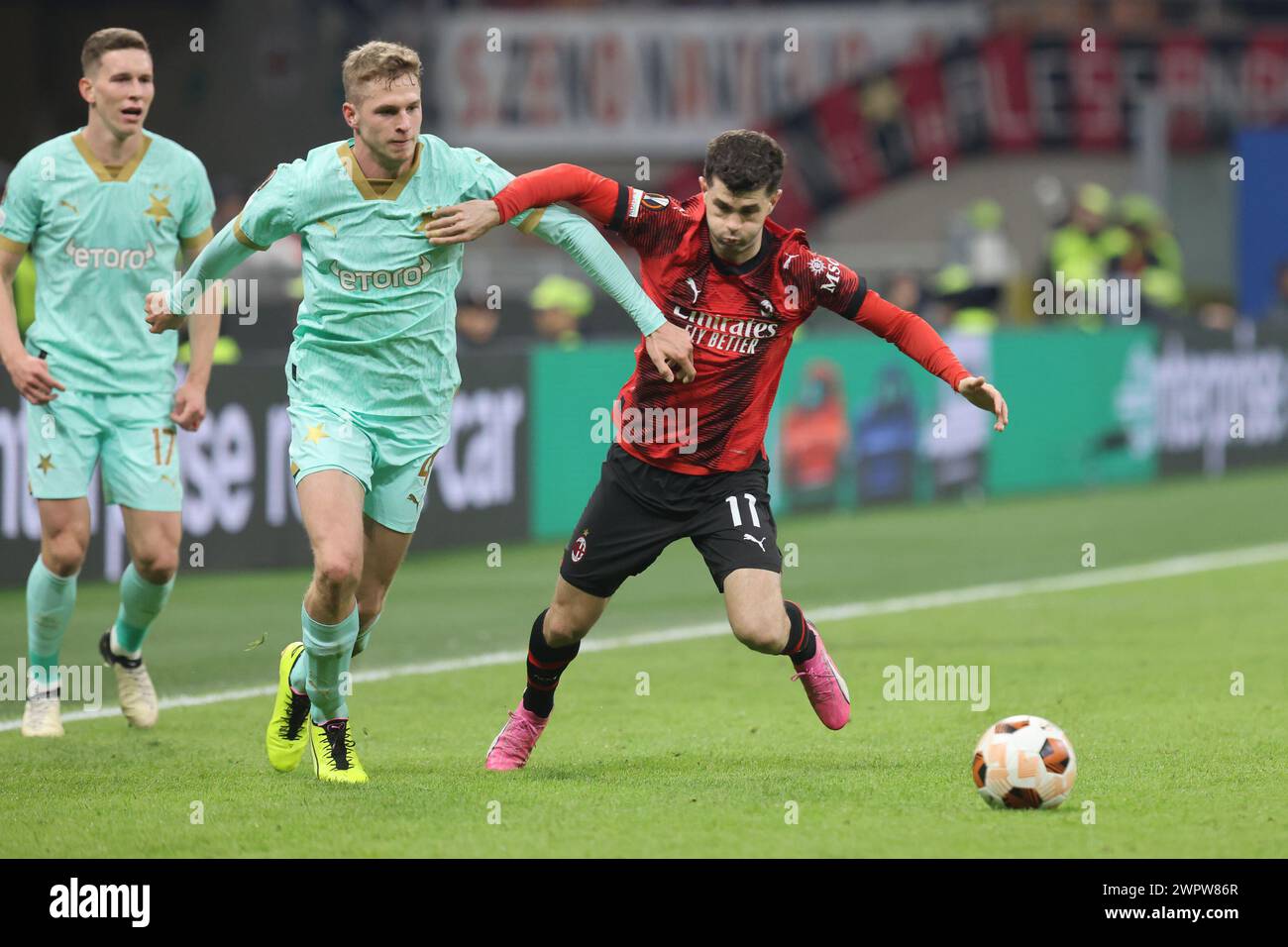 Milano - Italia - 7 marzo 2024 - Milano vs Slavia Praga Europa League - chrustian pulisic AC milan Foto Stock