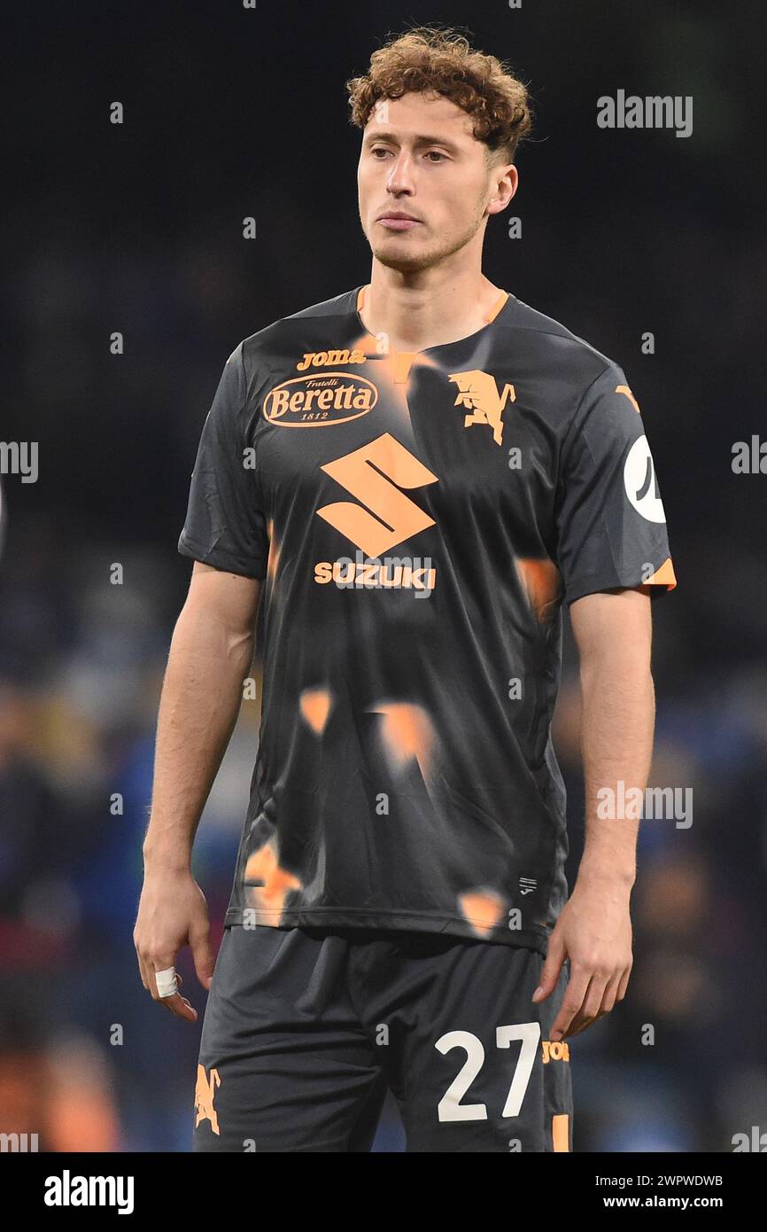 Napoli, Italia. 8 marzo 2024. Mergim Vojvoda del Torino FC durante la partita di serie A tra SSC Napoli e Torino FC allo Stadio Diego Armando Maradona Napoli Italia l'8 marzo 2024. Crediti: Franco Romano/Alamy Live News Foto Stock