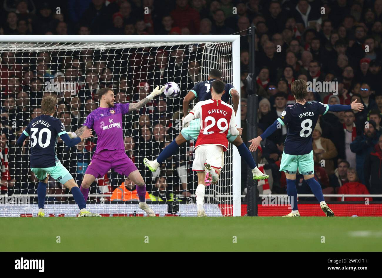 Londra, Regno Unito. 9 marzo 2024. Kai Havertz (A) ha segnato il secondo gol dell'Arsenal (2-1) nella partita Arsenal contro Brentford EPL, all'Emirates Stadium di Londra, Regno Unito il 9 marzo 2024. Crediti: Paul Marriott/Alamy Live News Foto Stock