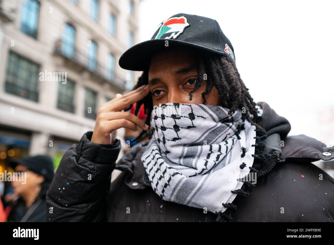 Londra, Regno Unito. 9 marzo 2024. Protesta a sostegno delle donne danneggiate, stuprate e uccise nella Repubblica Democratica del Congo. I manifestanti marciano dalla BBC Broadcasting House a Trafalgar Square. Crediti: Andrea Domeniconi/Alamy Live News Foto Stock