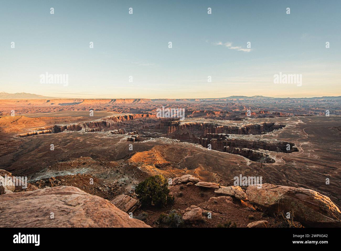 Vista dei profondi canyon formati dall'erosione del fiume Colorado, nel Canyonlands National Park Foto Stock