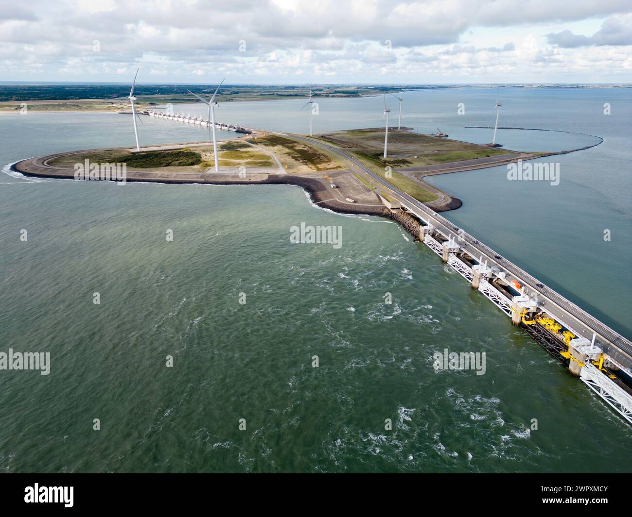 Vista aerea della protezione delle barriere marittime, Zelanda, Paesi Bassi Foto Stock