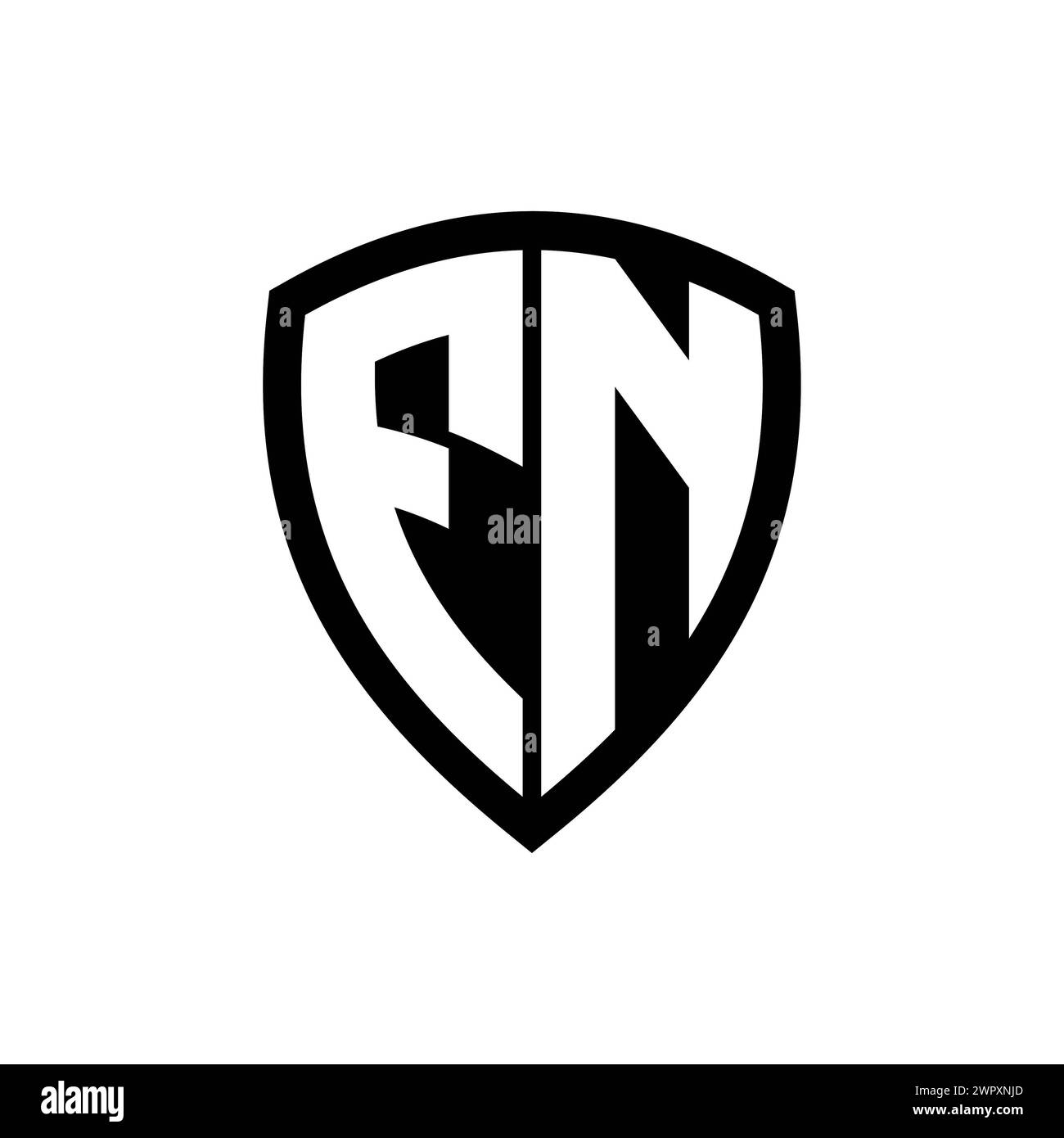 Logo monogramma FN con lettere in grassetto forma dello scudo con modello di design in bianco e nero Foto Stock