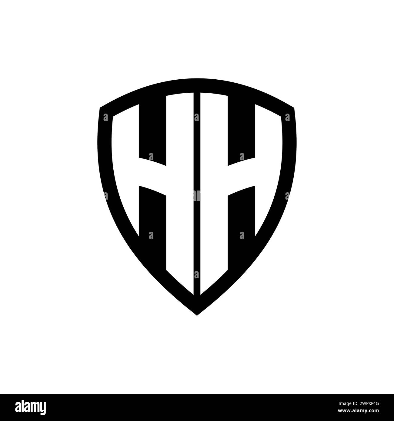 Logo monogramma HH con lettere in grassetto forma a scudo con modello di colore bianco e nero Foto Stock
