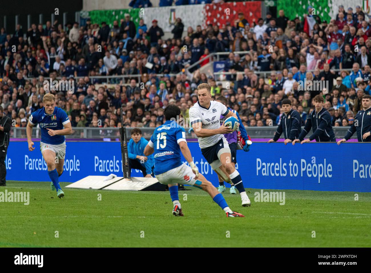 Roma, Italia, 9 marzo 2024. Italia contro Scozia, Rugby sei Nazioni, azione sul campo, Stadio Olimpico. Foto: Fabio Pagani/Alamy Live News Foto Stock
