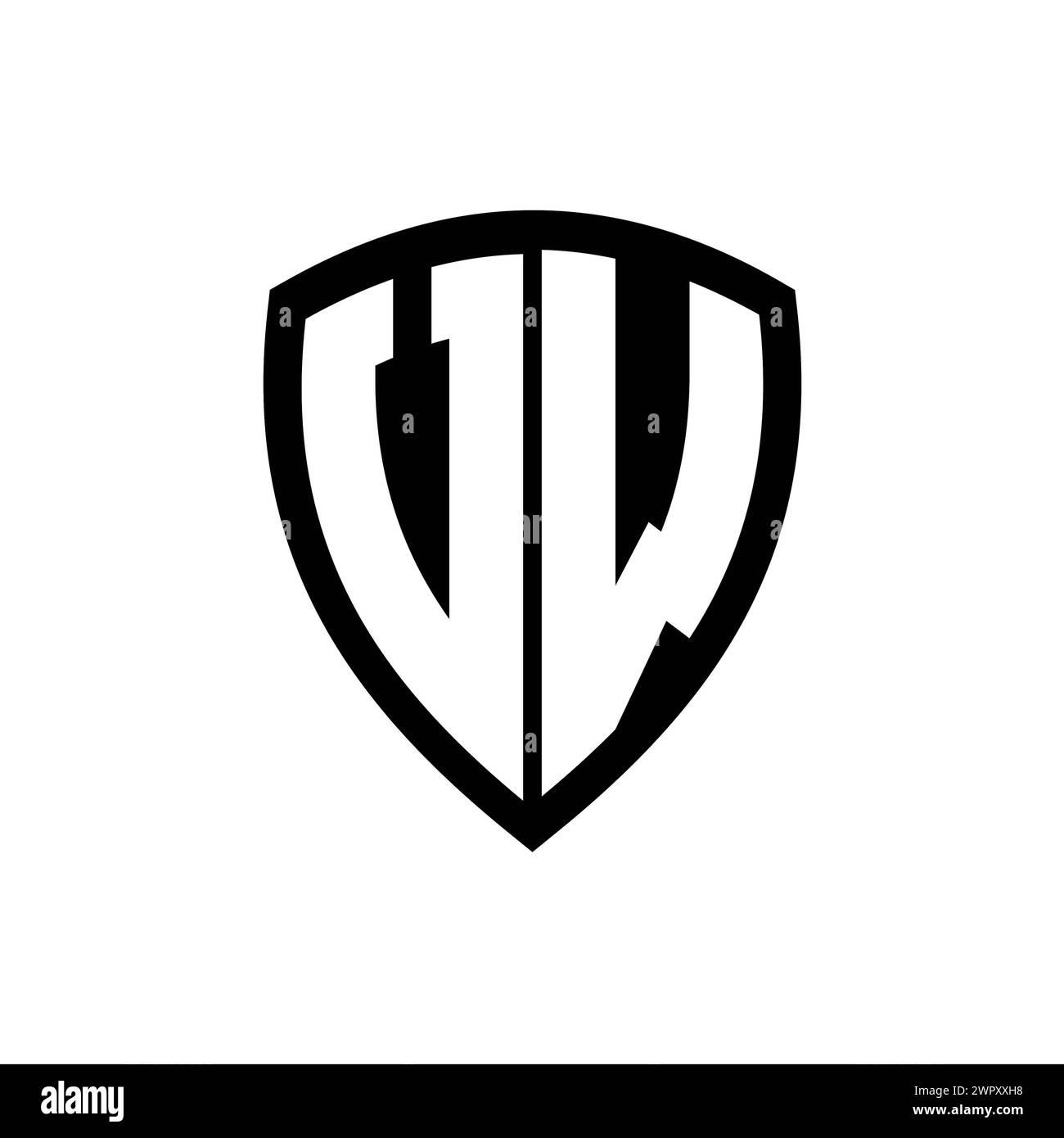 Logo monogramma VW con lettere in grassetto forma dello scudo con modello di colore bianco e nero Foto Stock