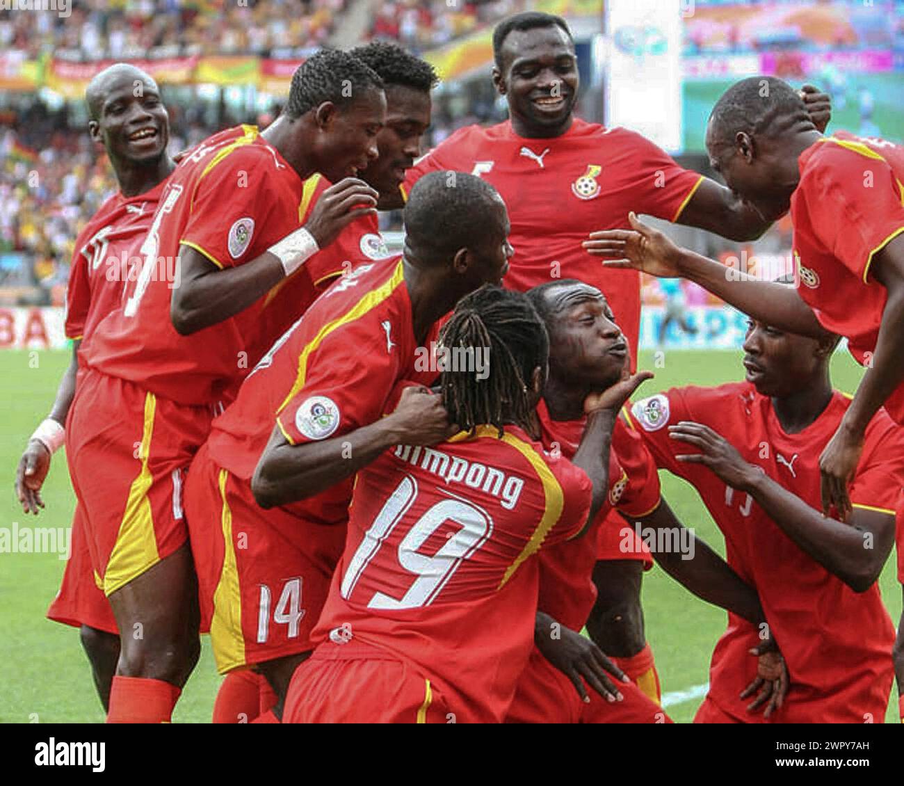 Giocatore del Ghana dopo aver segnato contro gli Stati Uniti durante la Coppa del mondo 2006 Foto Stock