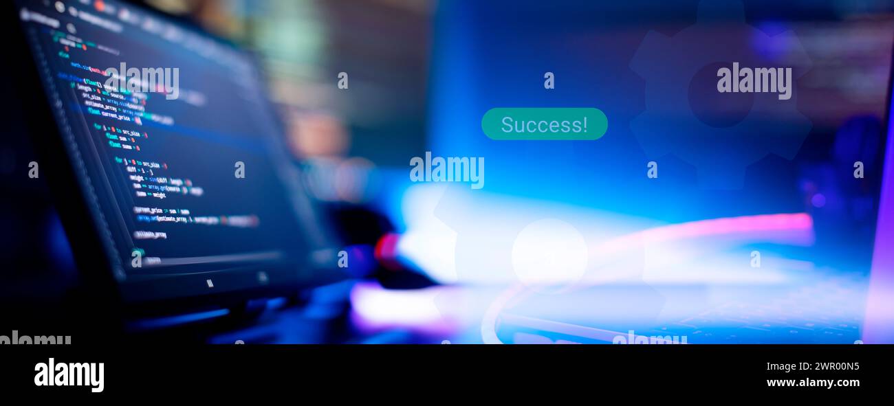 Sviluppo del concetto di programmazione e codifica nel settore della tecnologia digitale Foto Stock