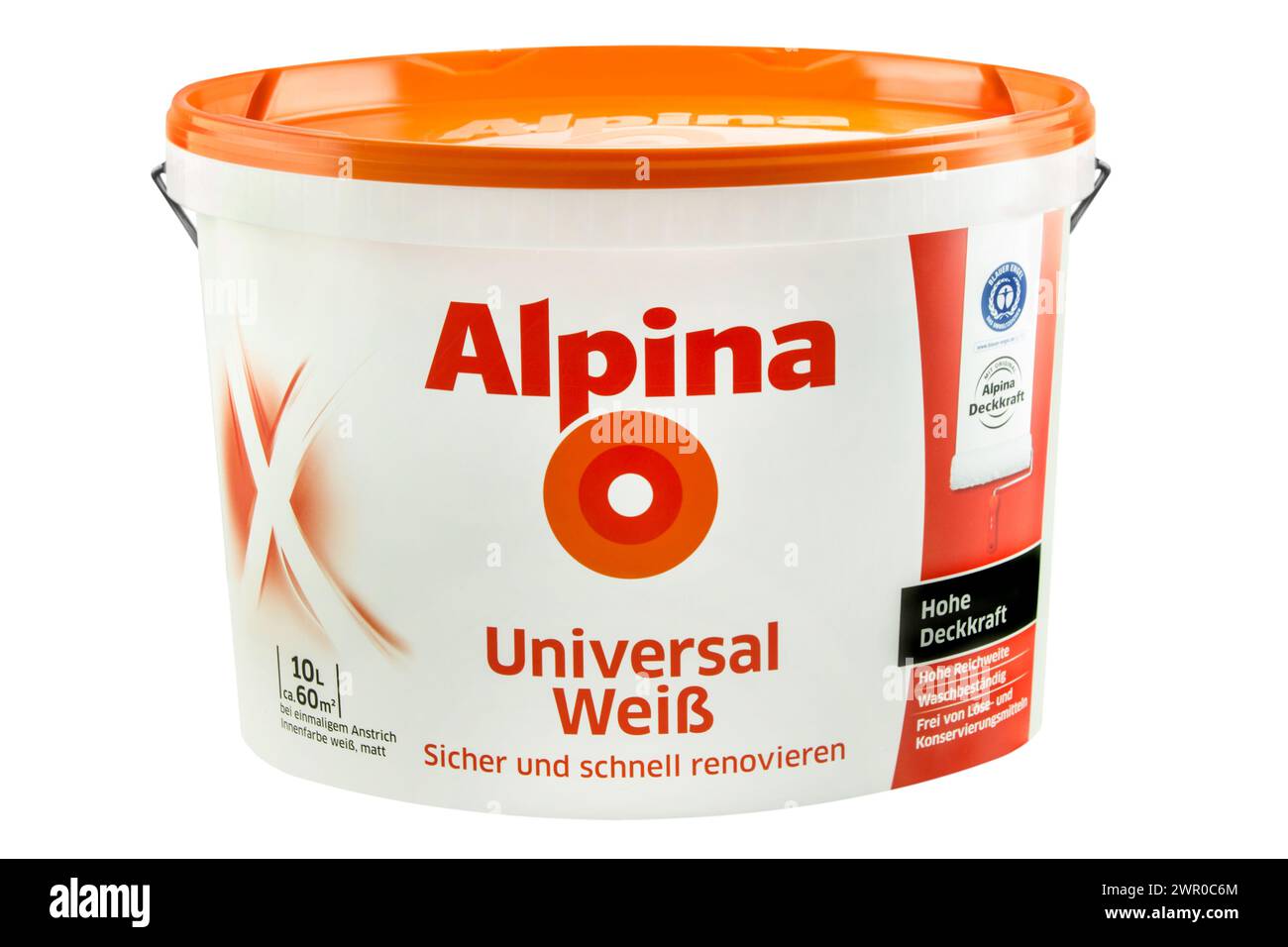 Amburgo, Germania - 8 marzo 2024: Tedesco Alpina Universal Weiss Farbe colore parete isolato su sfondo bianco Foto Stock