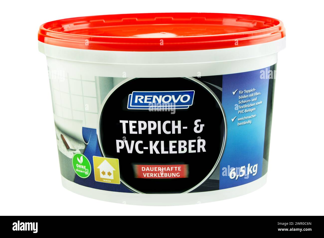 Amburgo, Germania - 8 marzo 2024: Teppich- und PVC-Kleber Renovo isolato su sfondo bianco Foto Stock