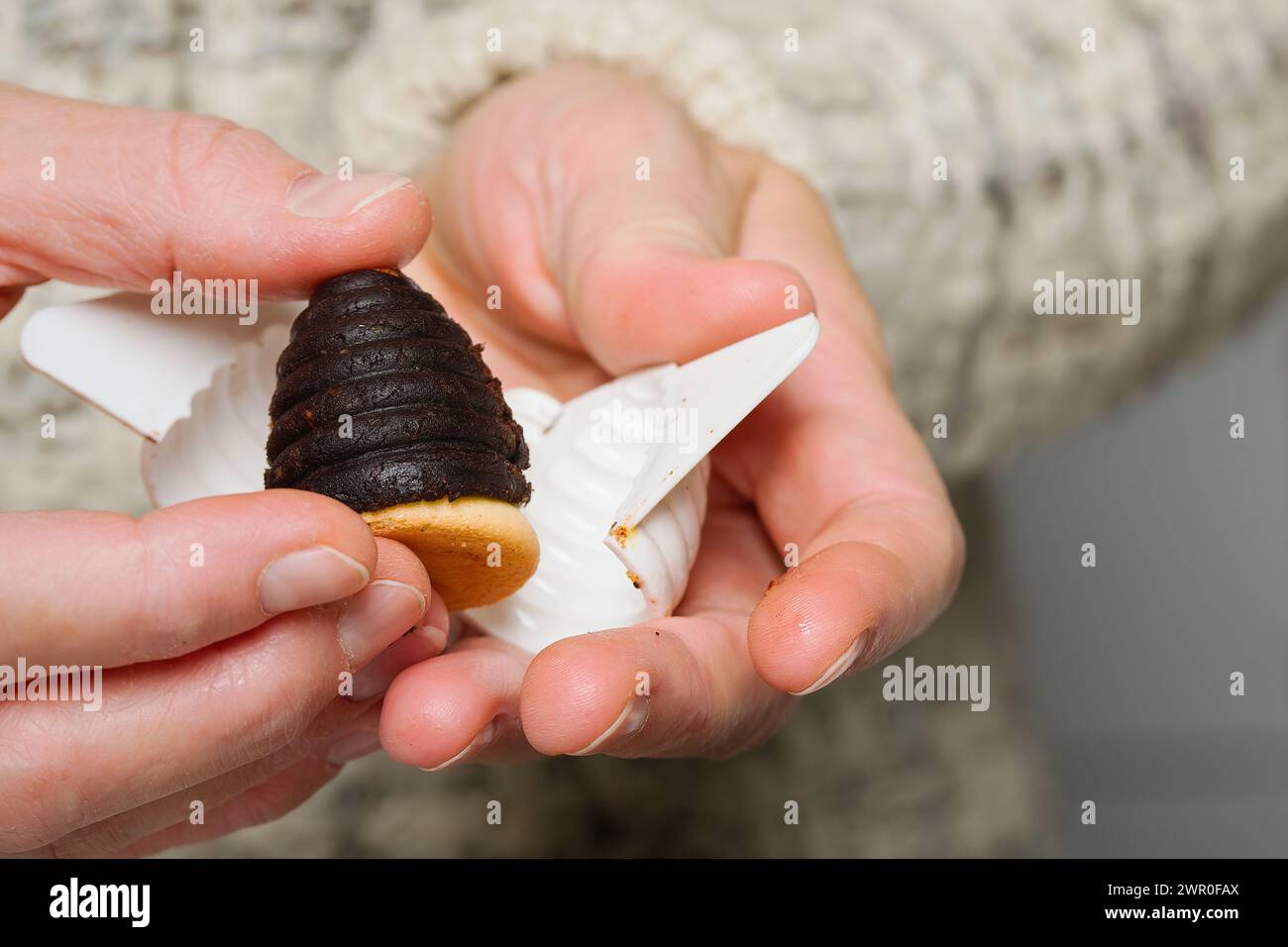 Estrazione di dolci natalizi tradizionali alveari da forma di plastica Foto Stock