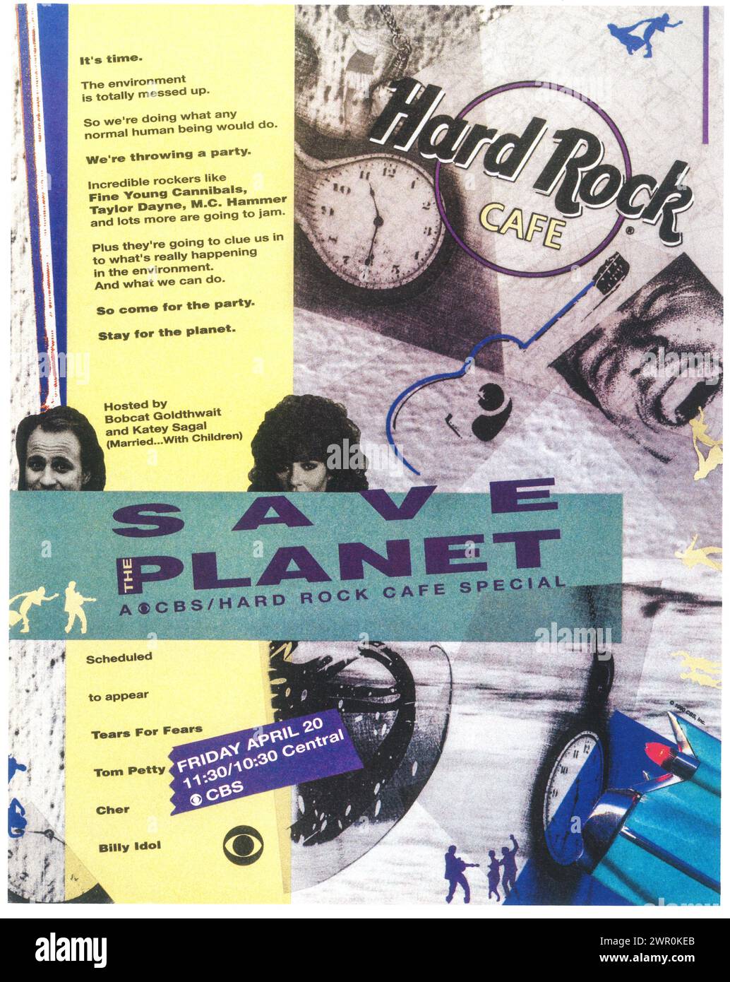 1990 annuncio programma speciale di sensibilizzazione ambientale Save the Planet CBS/Hard RockCafe Foto Stock