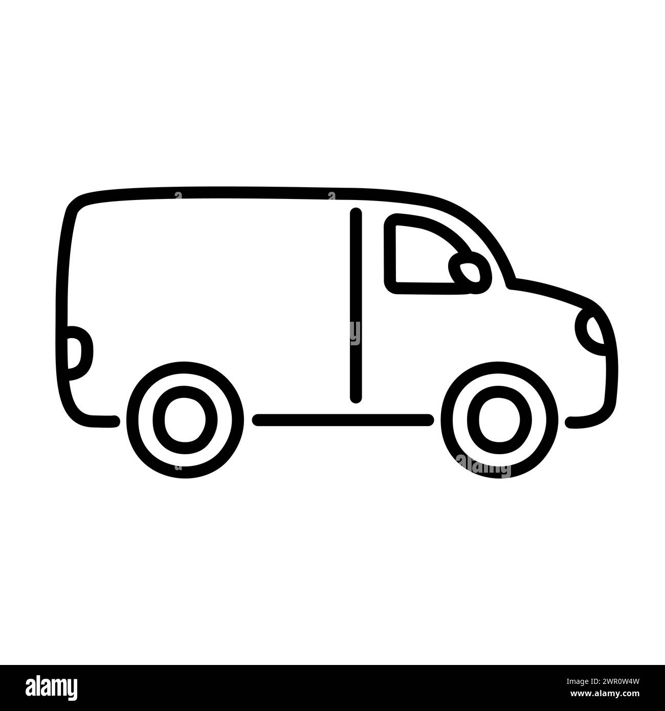 Icona della linea furgone in un simpatico cartoni animati disegnati a mano a doodle. Illustrazione grafica clip vettoriale. Illustrazione Vettoriale