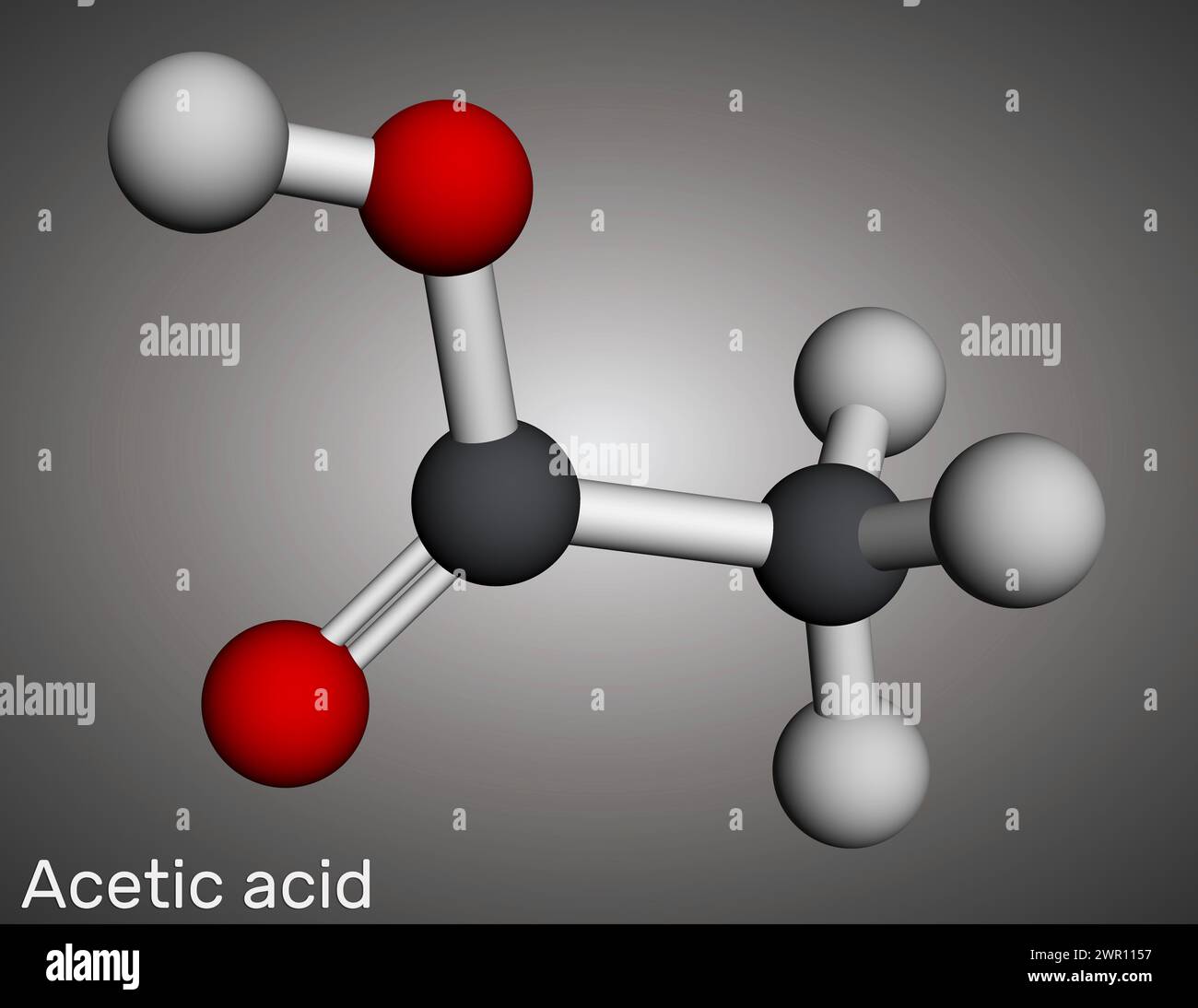 Acido acetico, acido etanoico, molecola CH3COOH. Modello molecolare. Rendering 3D. Illustrazione Foto Stock