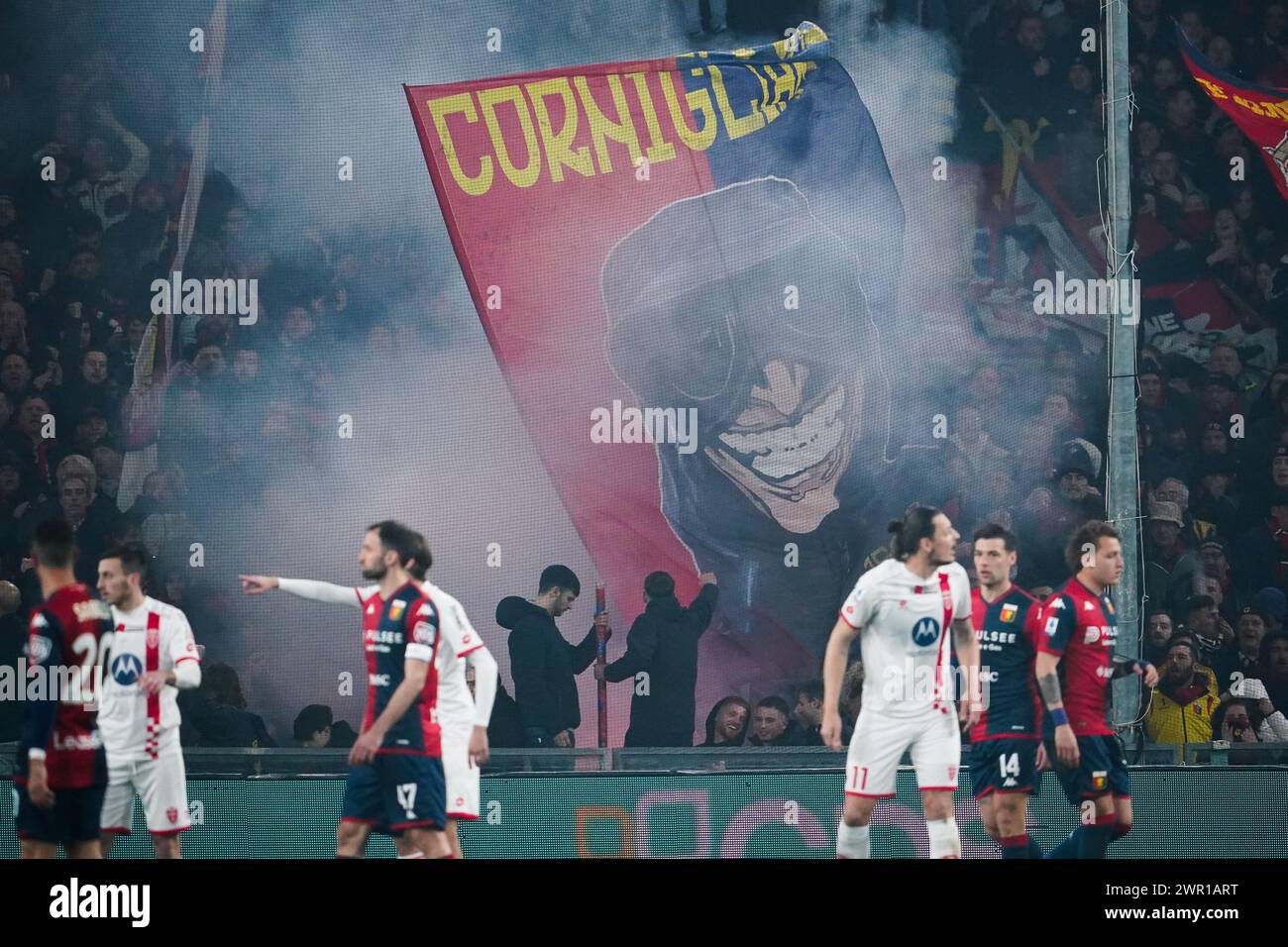 Genova, Italia. 9 marzo 2024. Tifosi del Genoa CFC, durante il CFC Genoa vs AC Monza, serie A, allo Stadio Luigi Ferraris. Crediti: Alessio Morgese/Alessio Morgese/Emage/Alamy live news Foto Stock