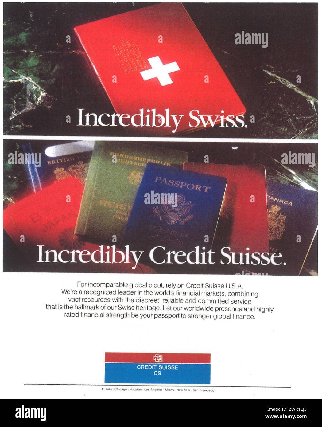 1992 Credit Suisse Print Ad Foto Stock